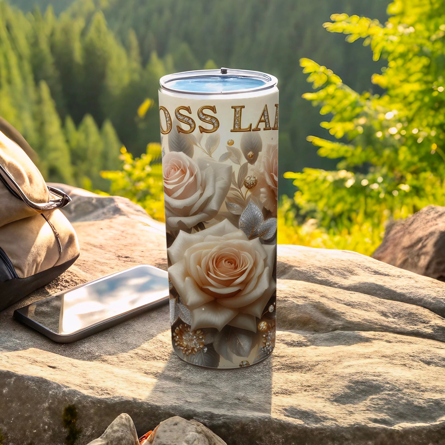 Elegant Floral Design Stainless Steel Tumbler Cup