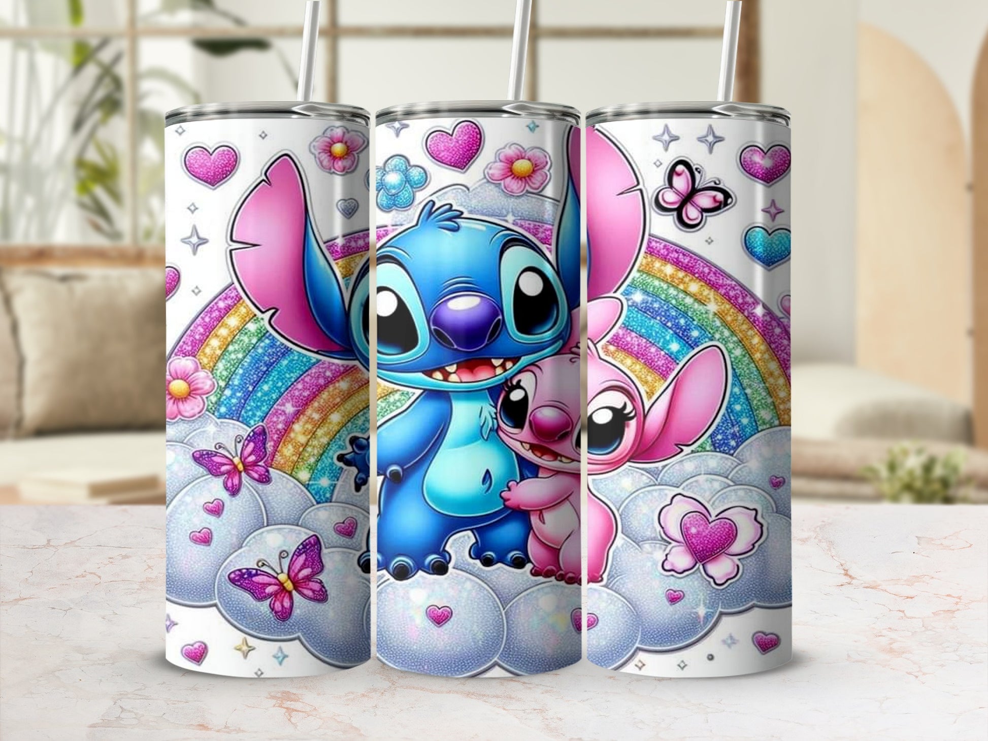 Cute Cartoon Characters with Rainbow and Butterflies Tumbler