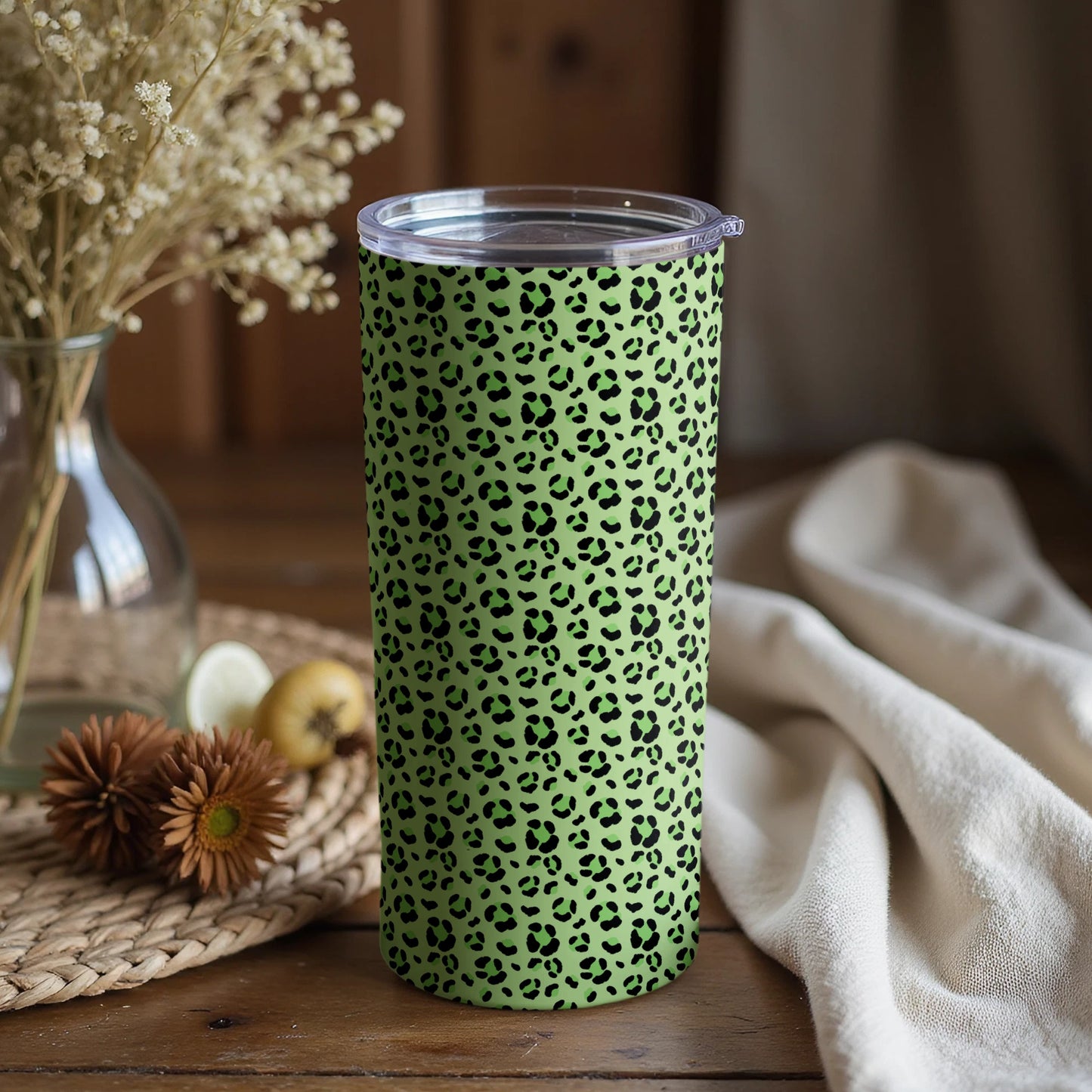 Stylish Green Leopard Print Insulated Tumbler Cup