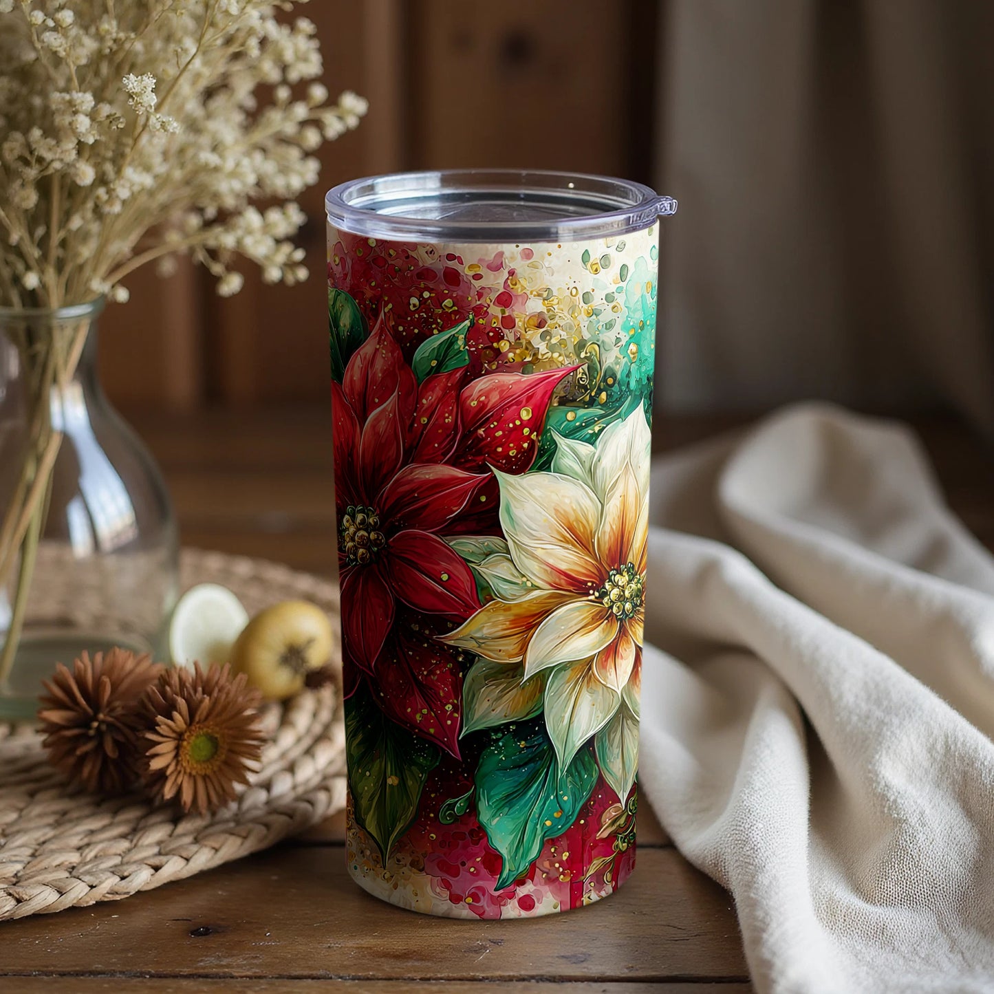 Festive Floral Insulated Travel Mug for Hot and Cold Drinks