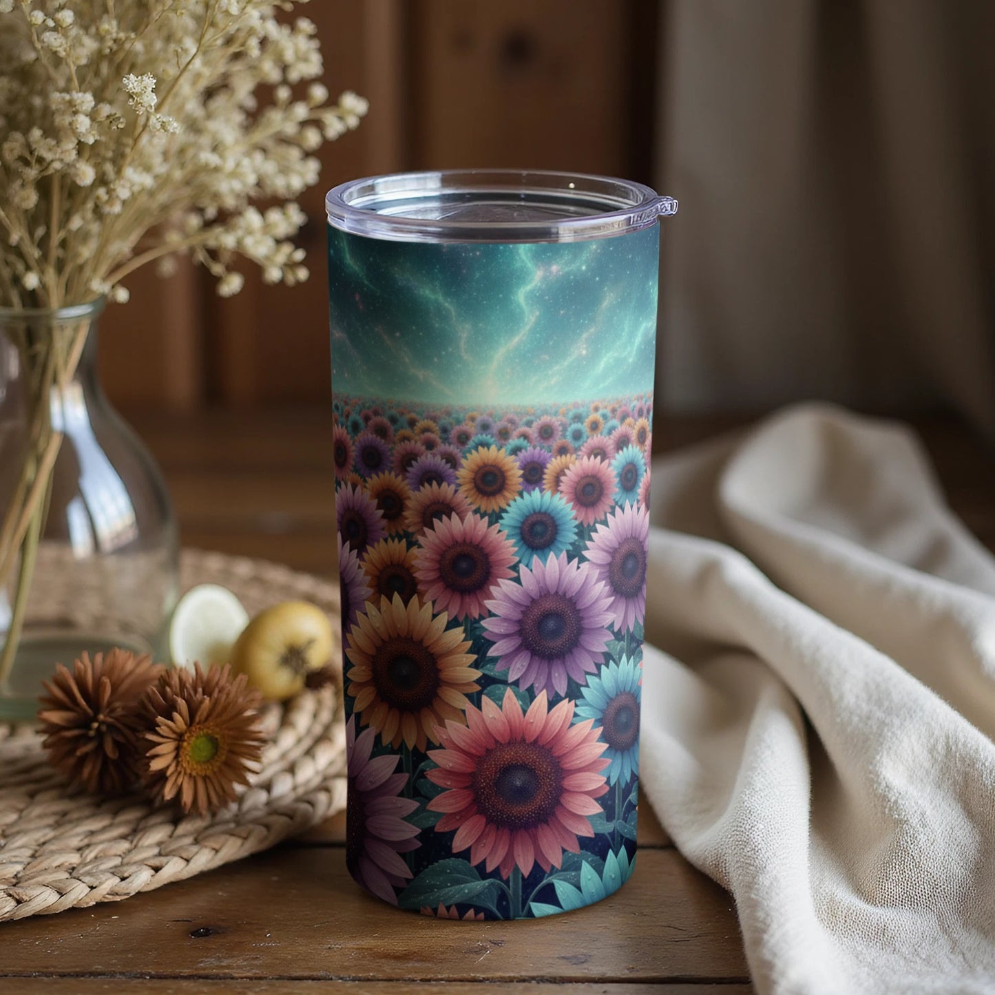 Colorful Floral Sunflower Design Travel Mug