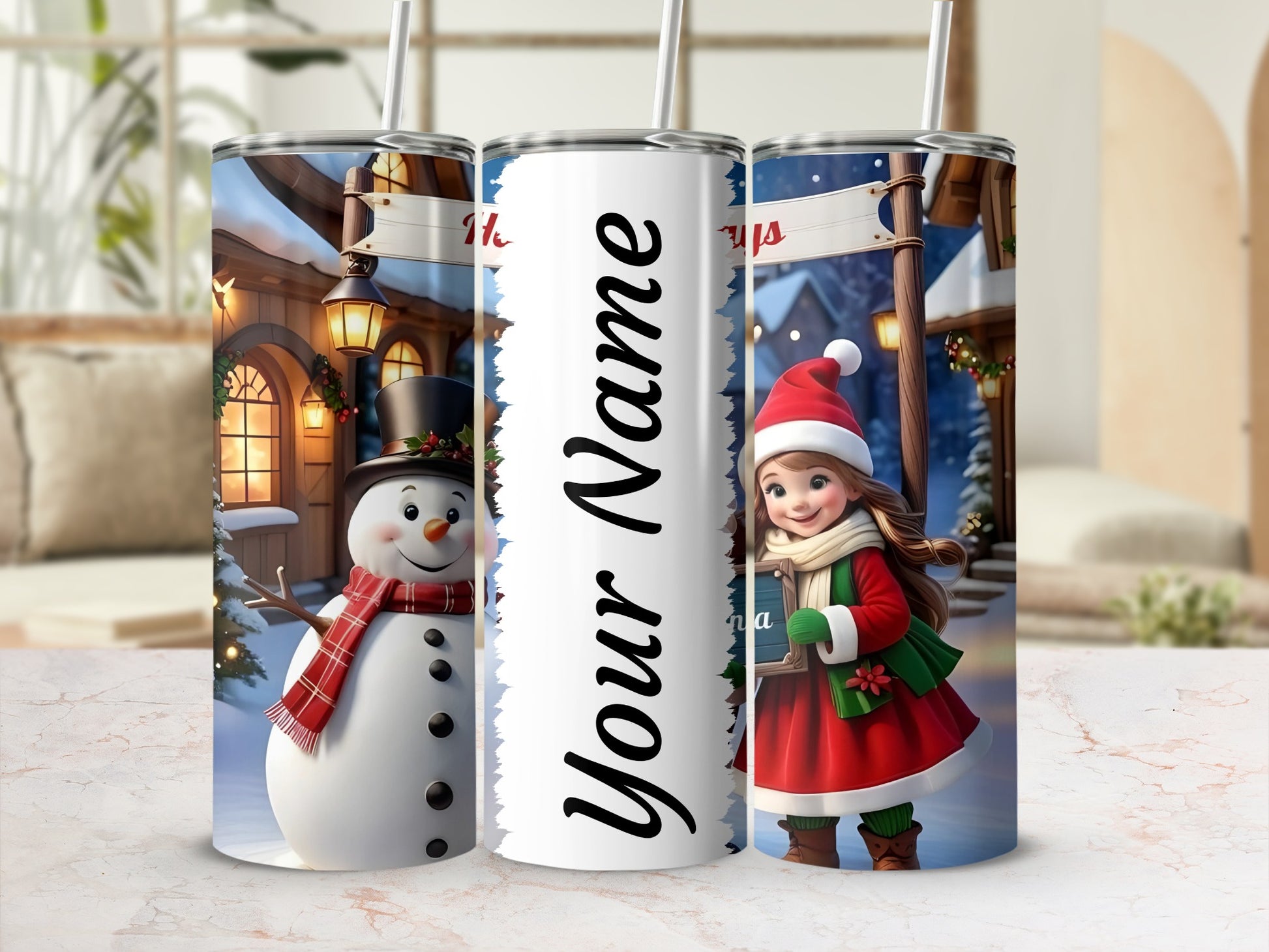 Personalized Christmas Scene Tumbler Custom Gift