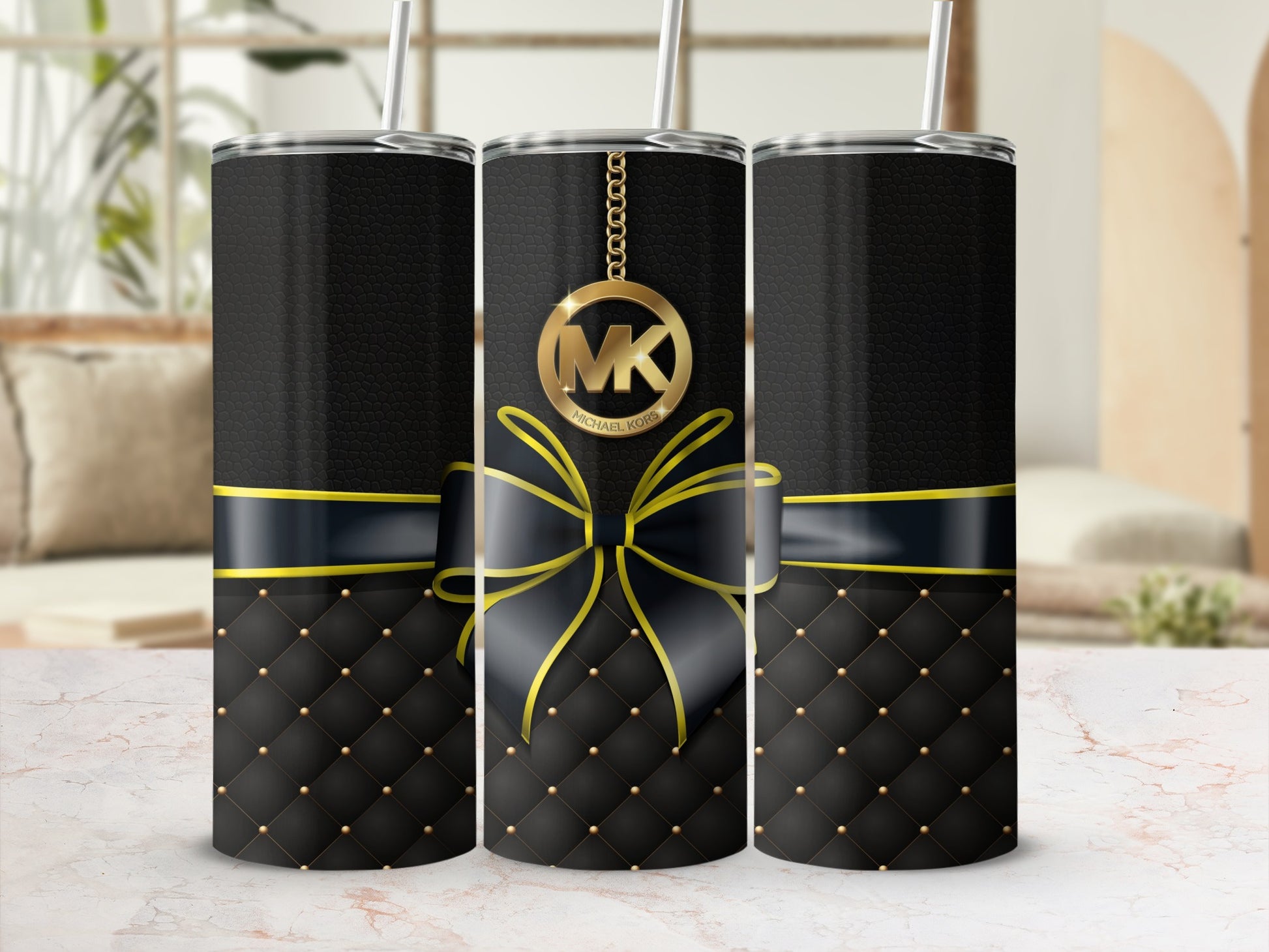 Elegant Black and Gold Bow Design Tumbler Cup