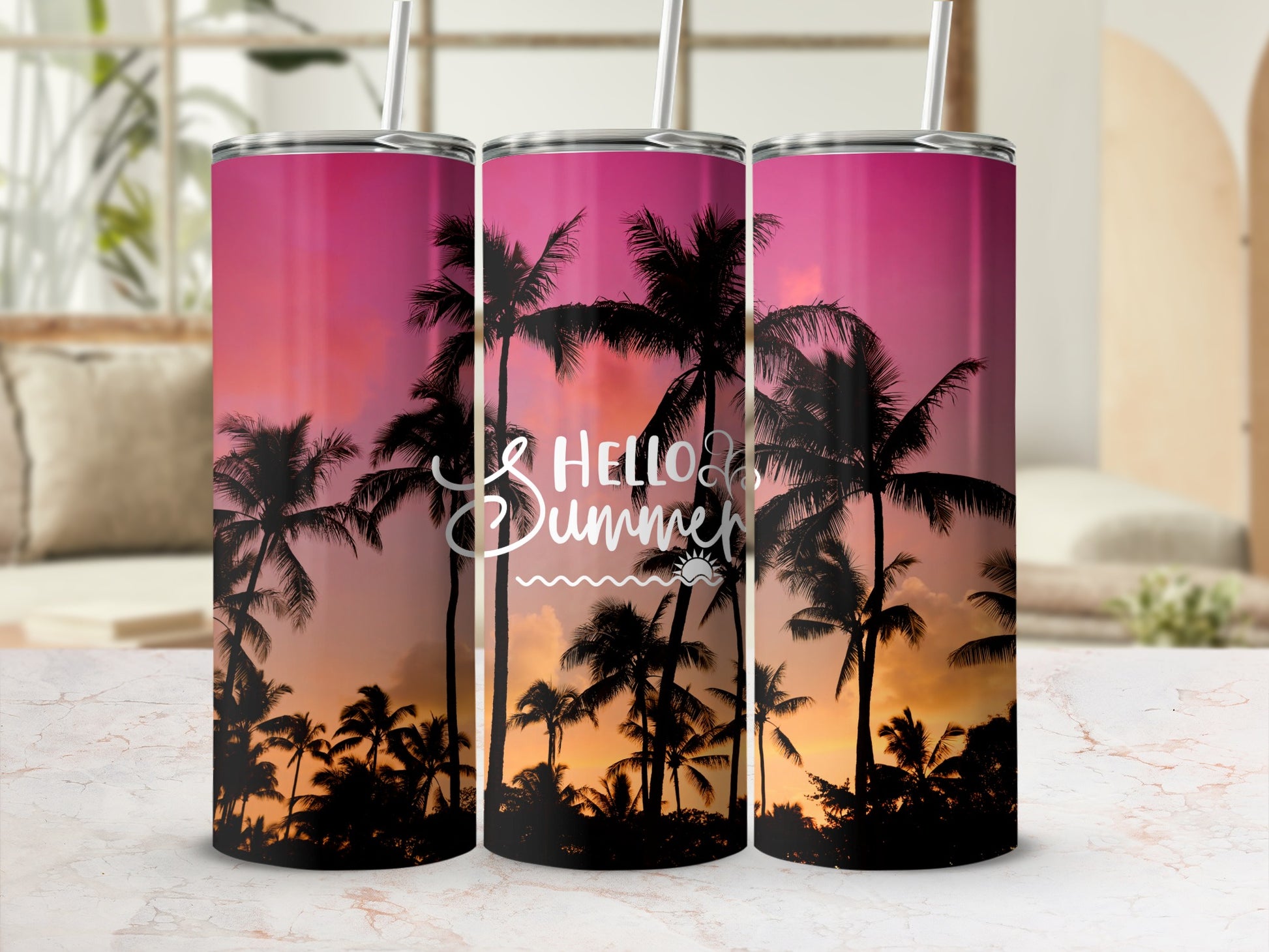 Hello Summer Tropical Palm Trees Sunset Gradient product type