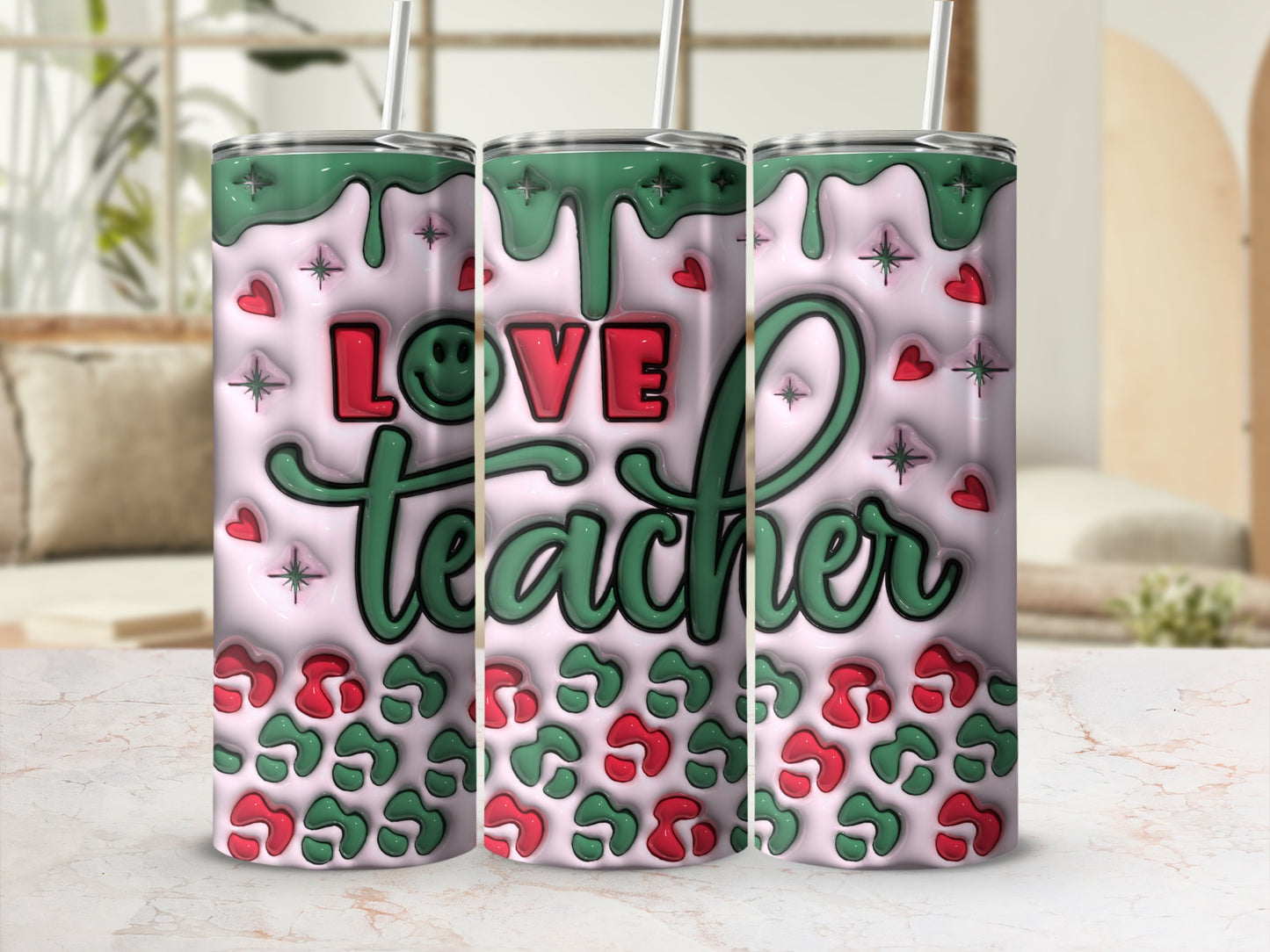 I Love Teacher with Heart and Starry Details Tumblers