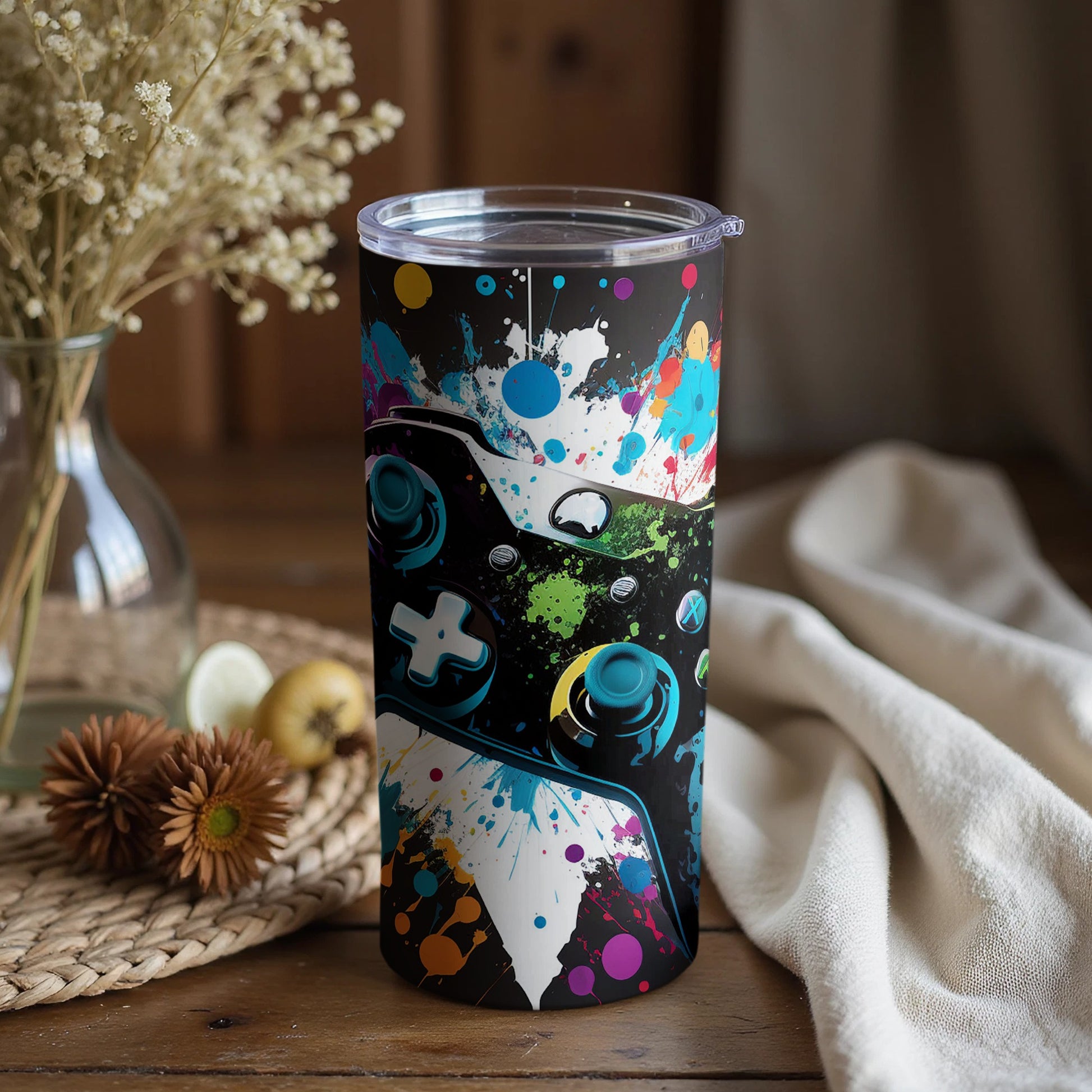 Colorful Abstract Gaming Controller Art Tumbler
