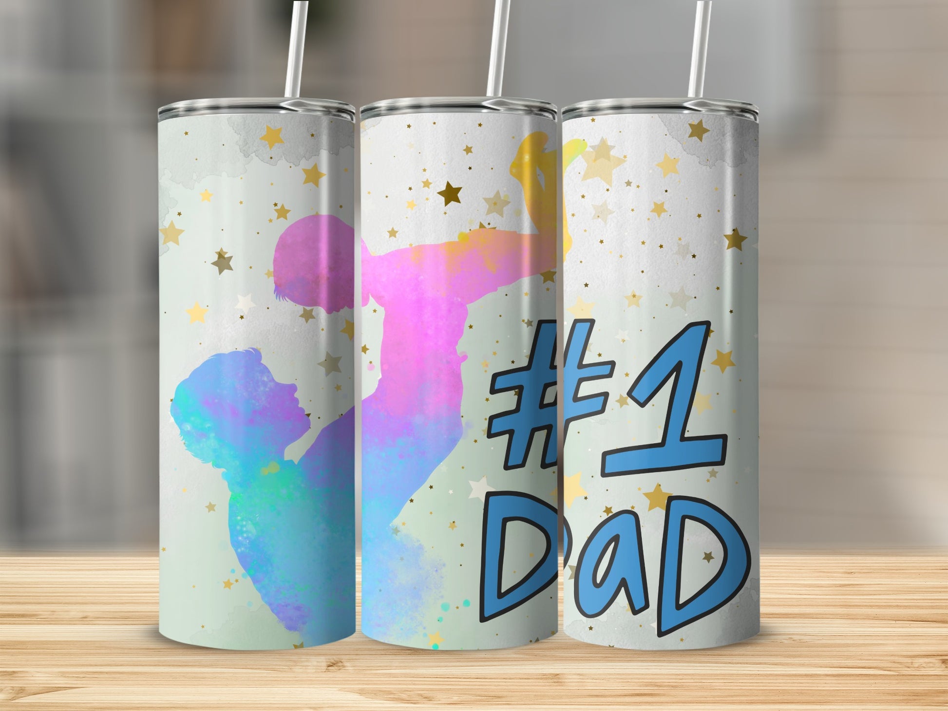 Colorful #1 Dad Design with Stars Tumbler