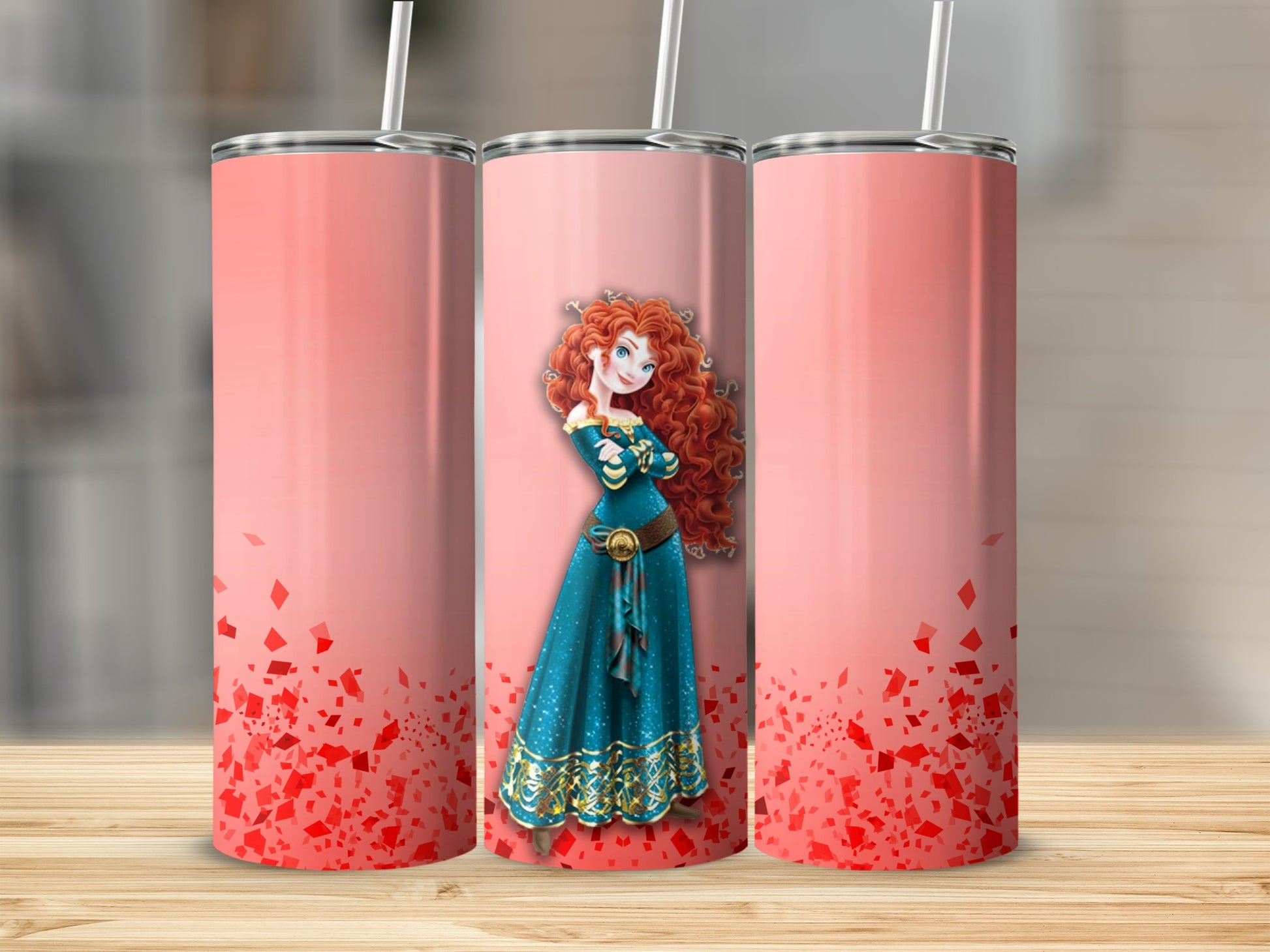Red Hair Character with Blue Dress Patterned Tumbler