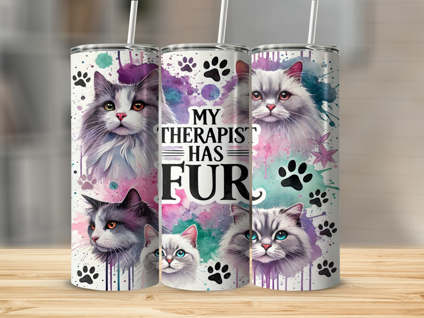 My Therapist Has Fur Cat Lover Custom Tumbler