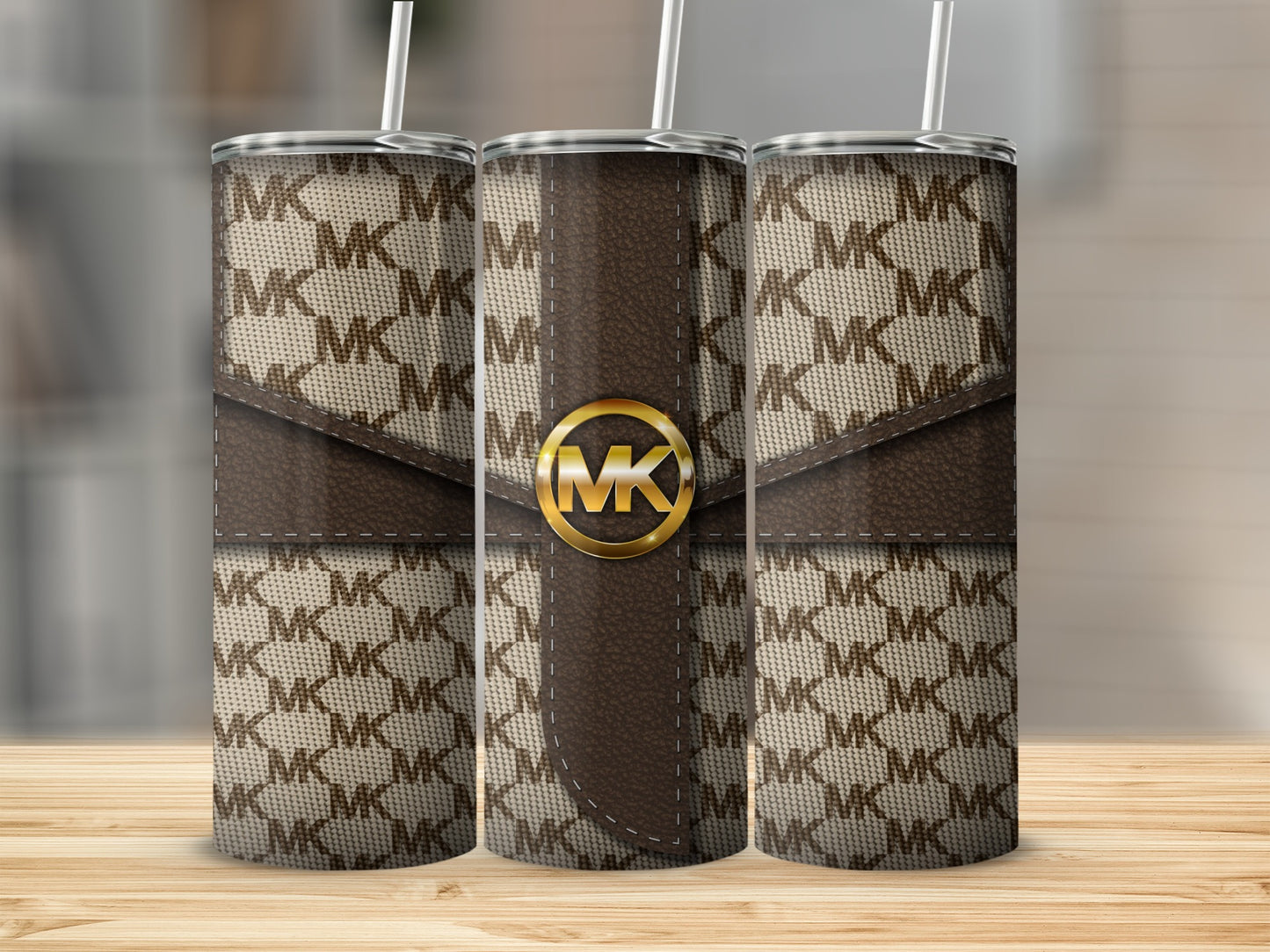 Stylish Patterned Insulated Tumbler with Brown Design