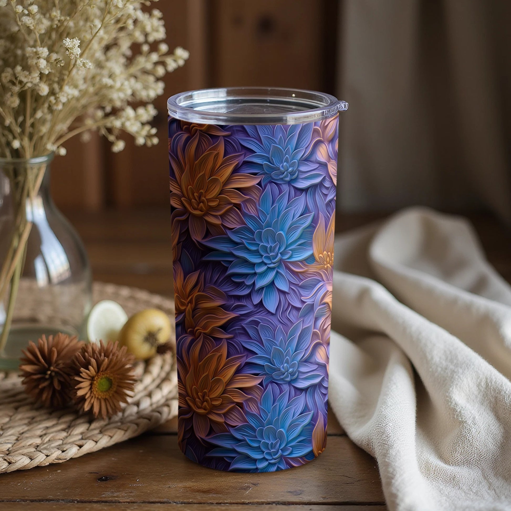 Vibrant Floral Print Travel Tumbler with Lid Cup