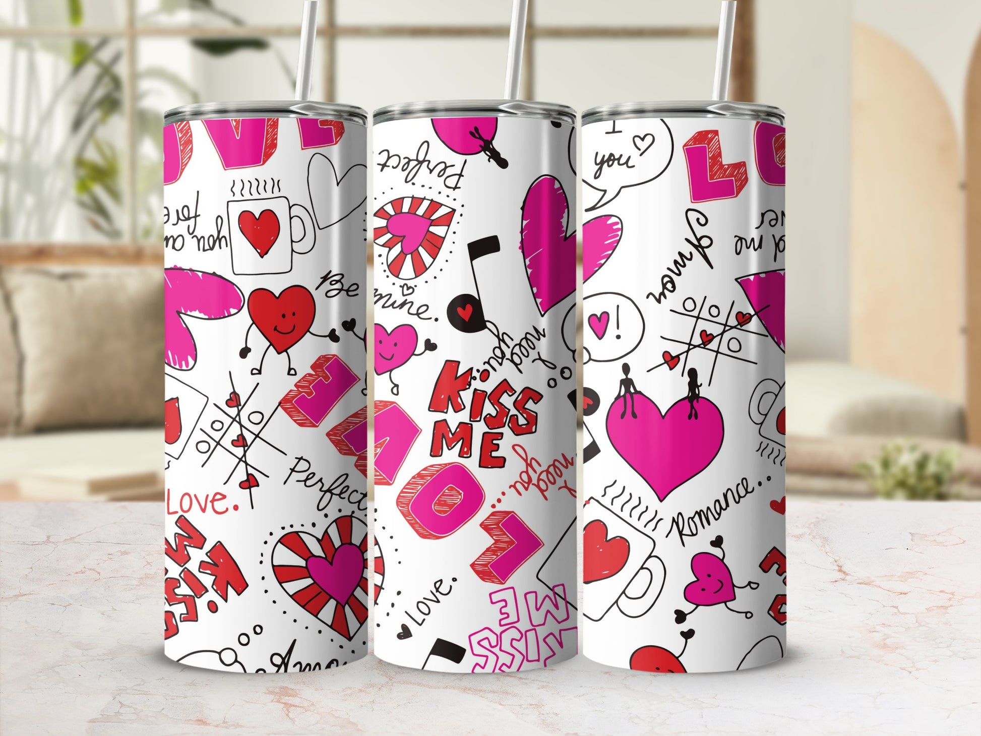 Love Theme Decorative Tall Tumbler Set for Gifts