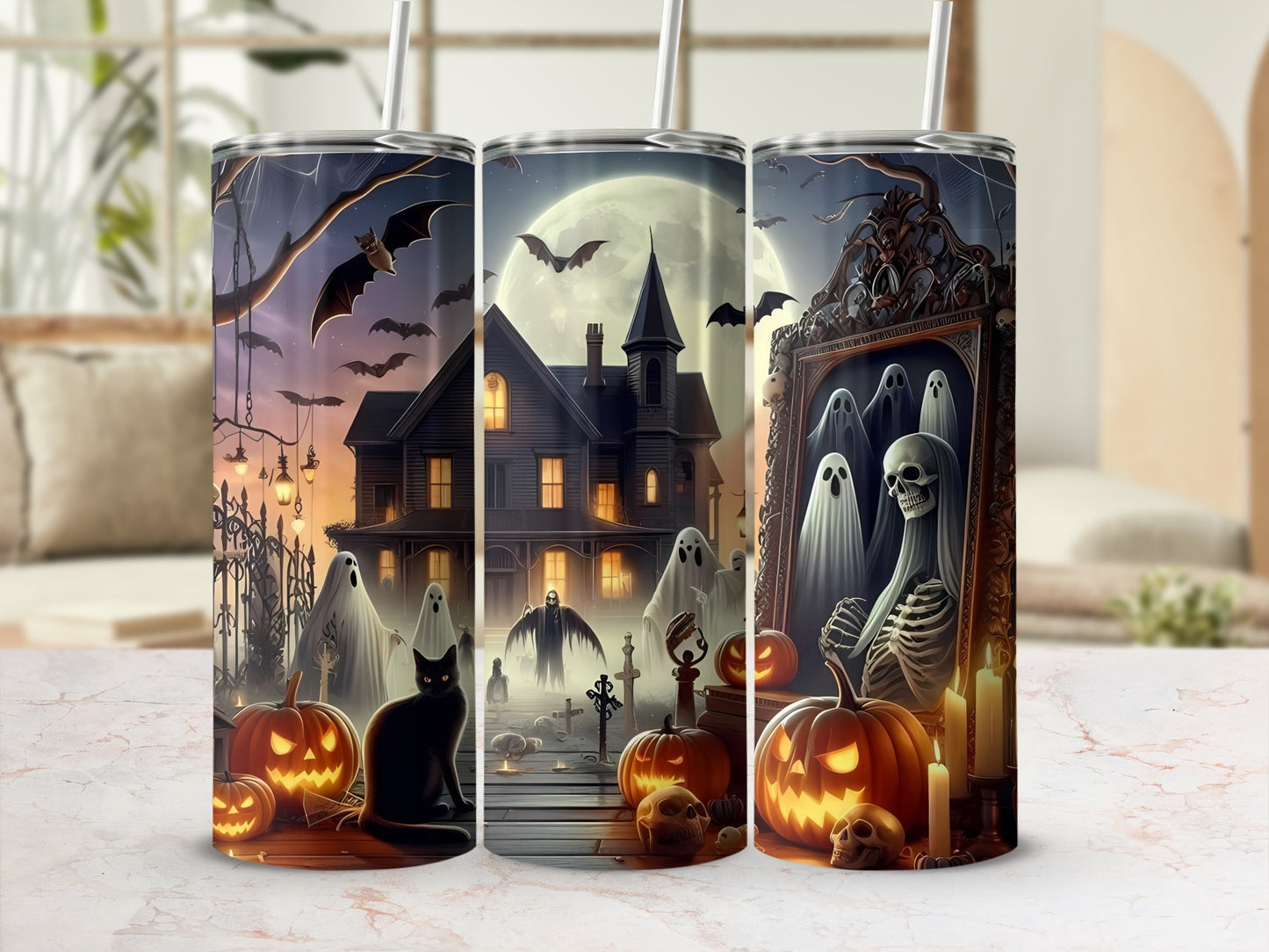 Spooky Halloween Haunted House Scene Tumbler