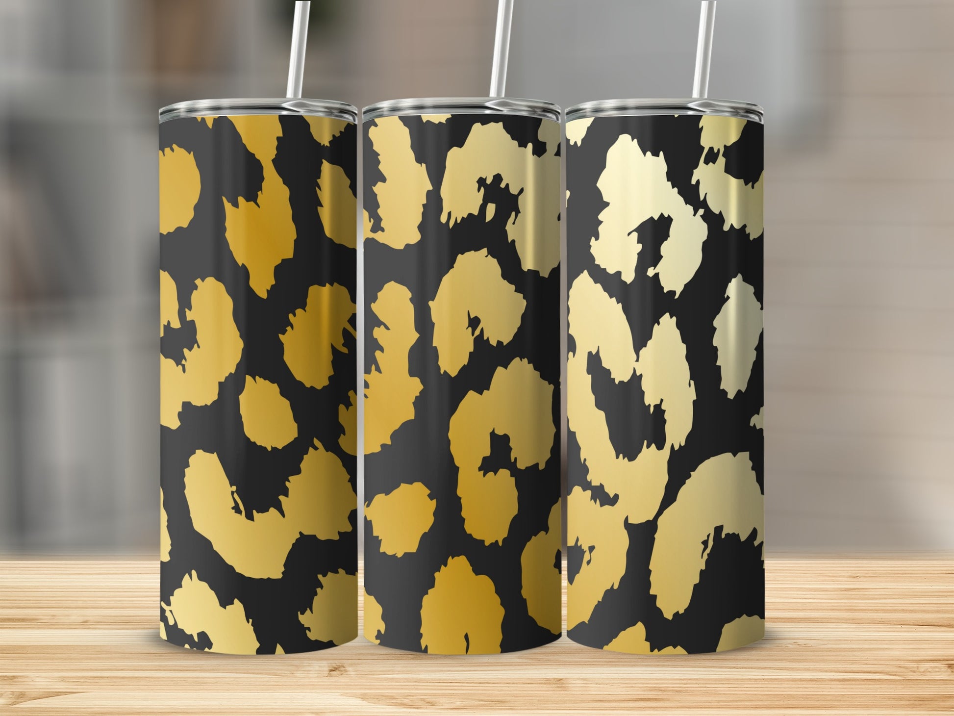 Golden Leopard Print Tumbler Set with Straws Product