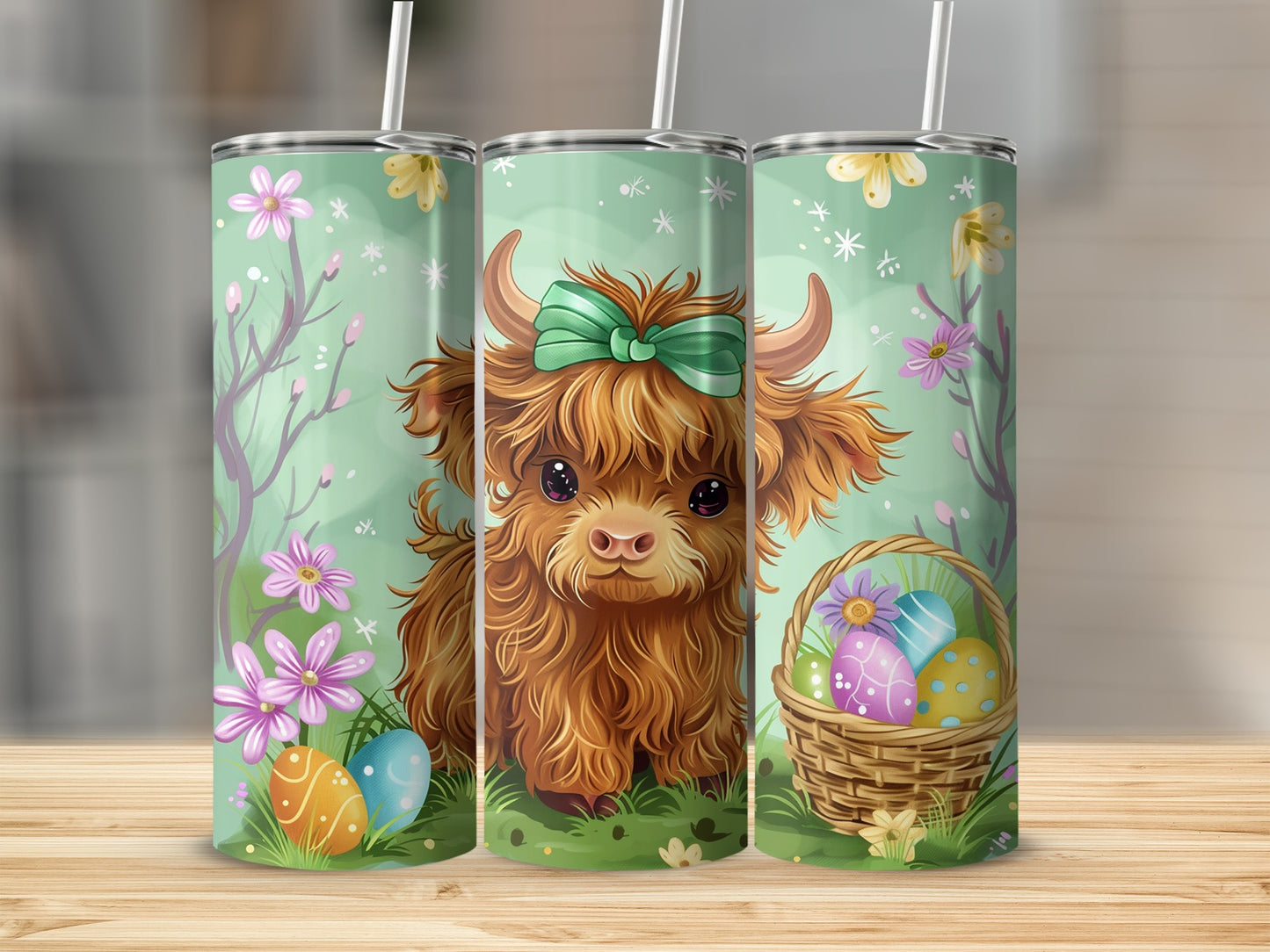 Adorable Cow with Easter Eggs Design Tumbler