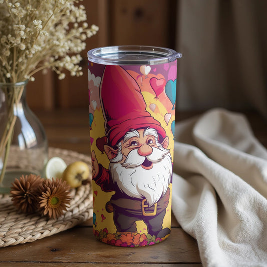 Happy Gnome with Colorful Hearts Tumbler Cup