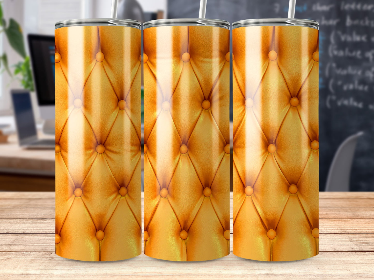 Golden Tufted Design Geometric Pattern Gold Tumblers