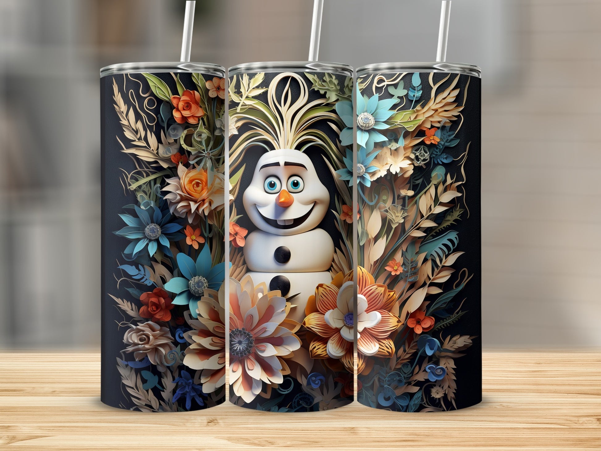 Olaf with Floral Design Tall Tumbler Cup