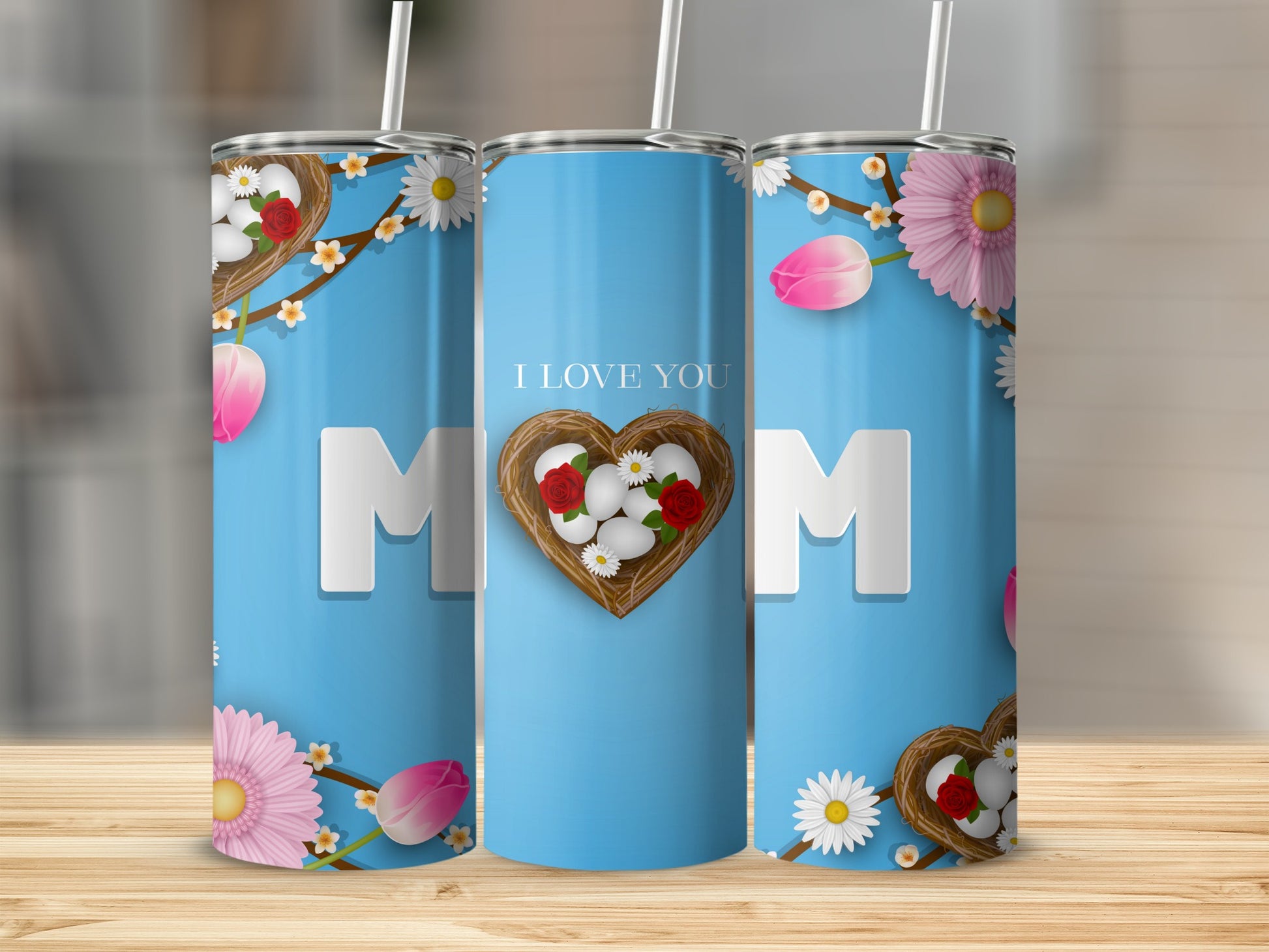 Floral Heart I Love You Mother's Day Tumbler Cup