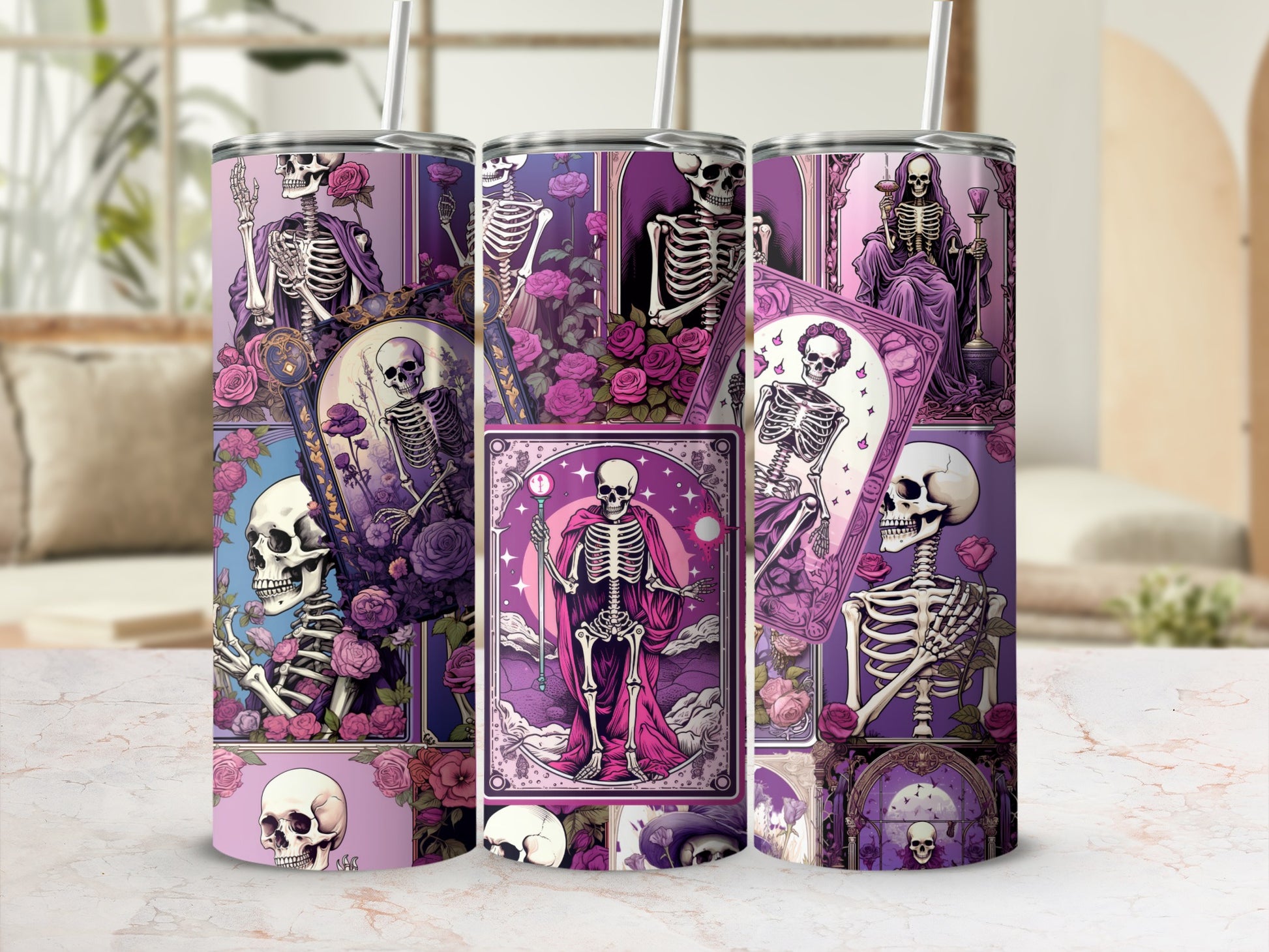 Gothic Skeleton Themed Tumbler with Various Designs