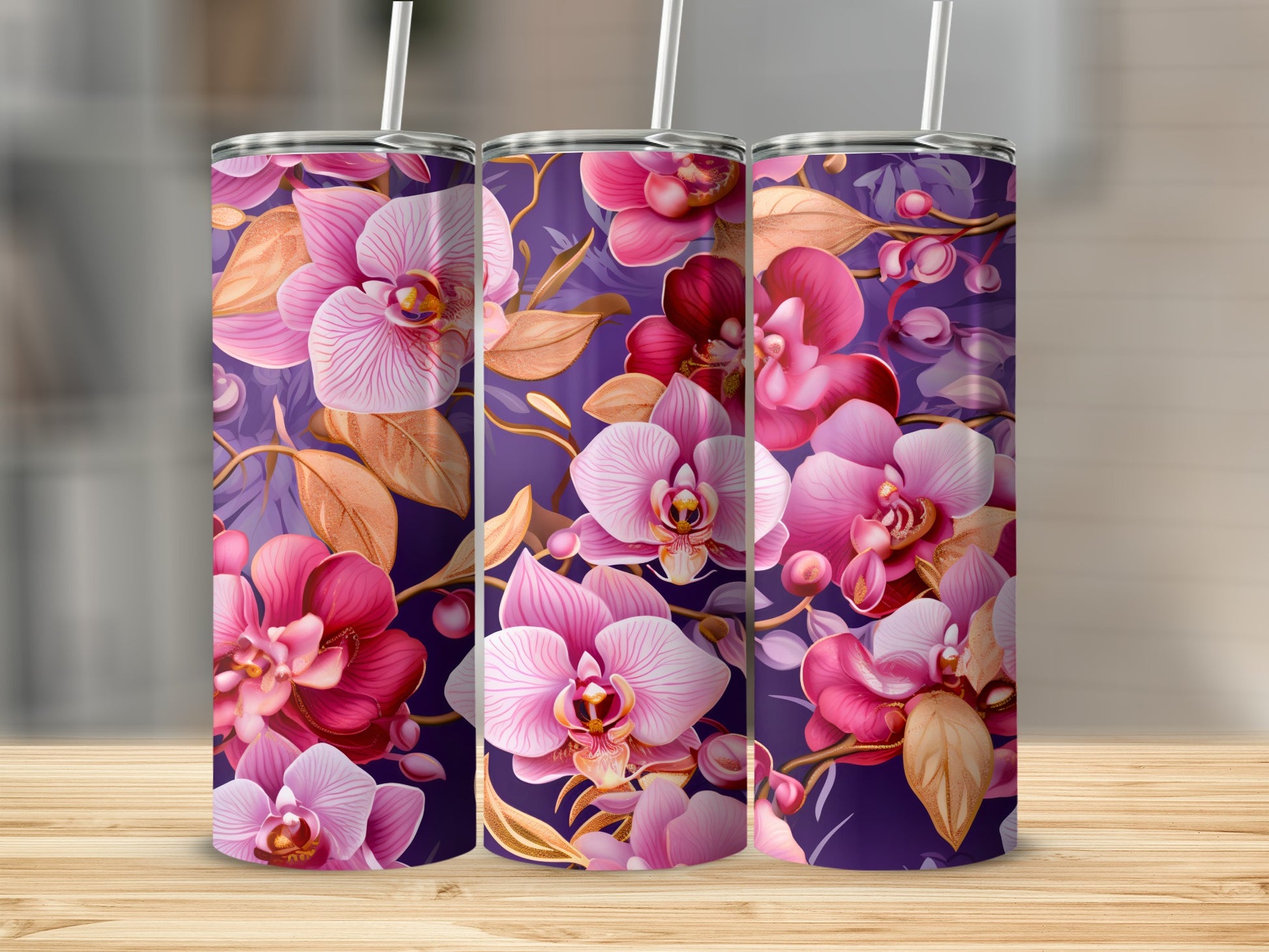 Floral Orchid Purple Background Tumbler Product