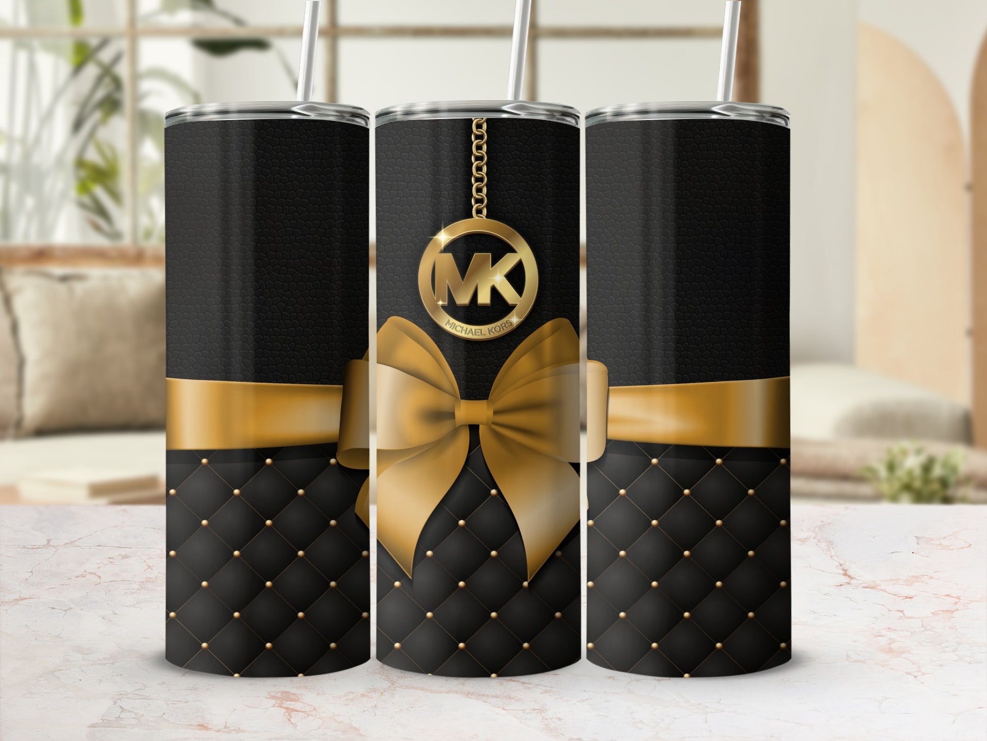 Elegant Black and Gold Personalized Tumbler Design