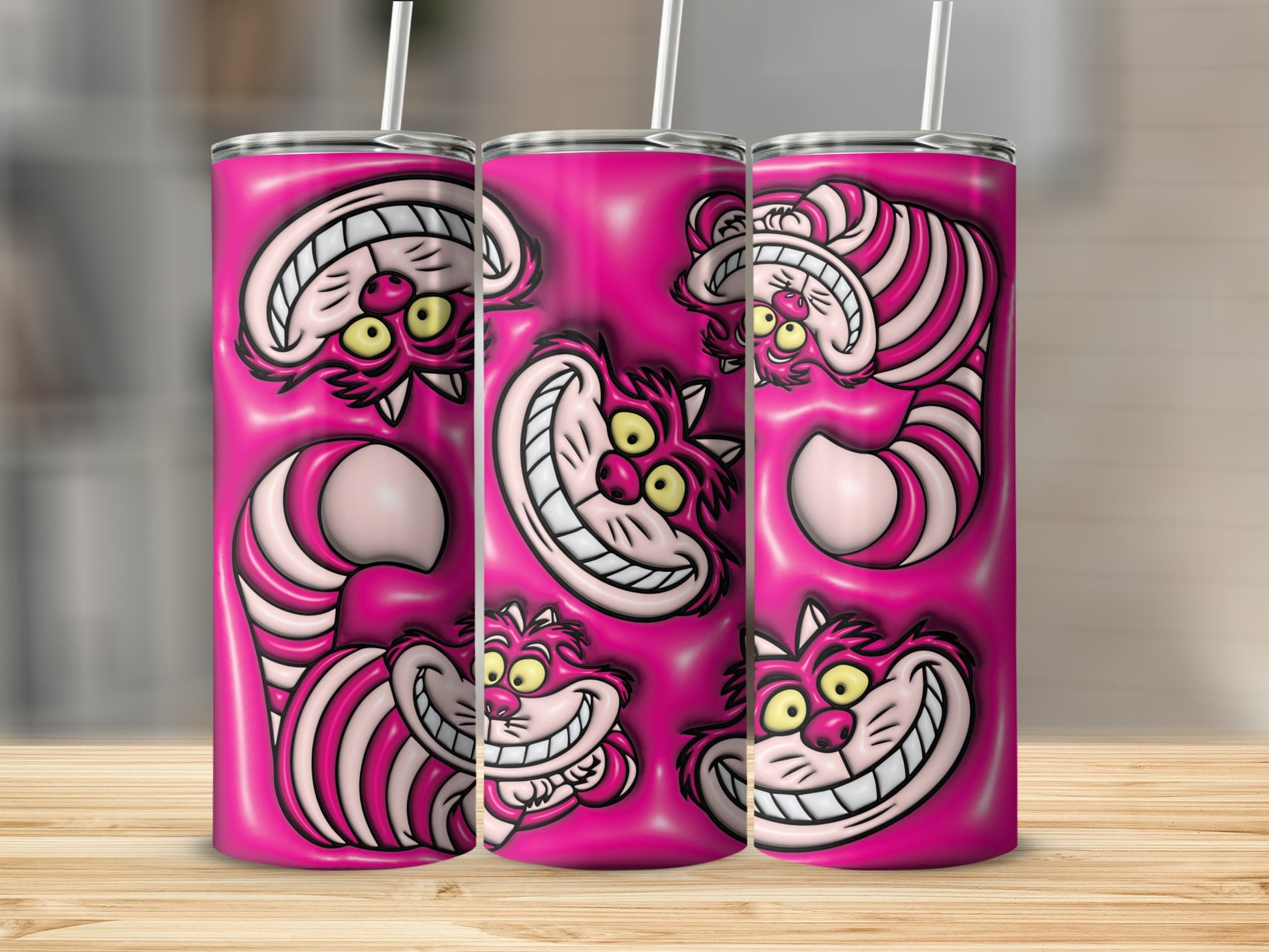 Bright Pink Whimsical Cat Design Tumbler Cup