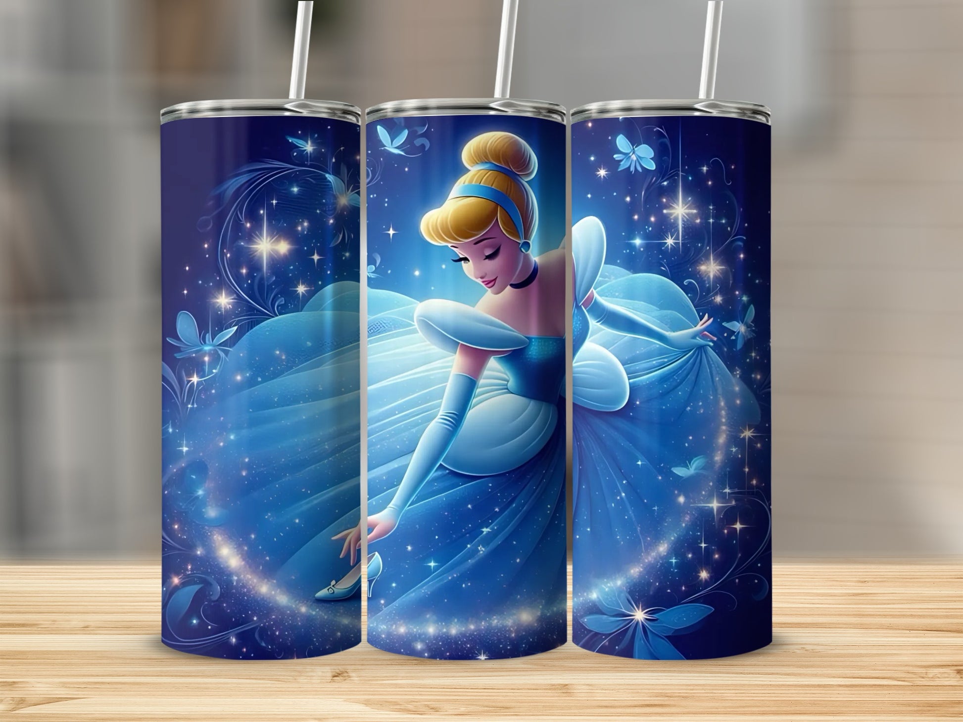 Cinderella Inspired Tumbler Cup with Straw Enchanting Design