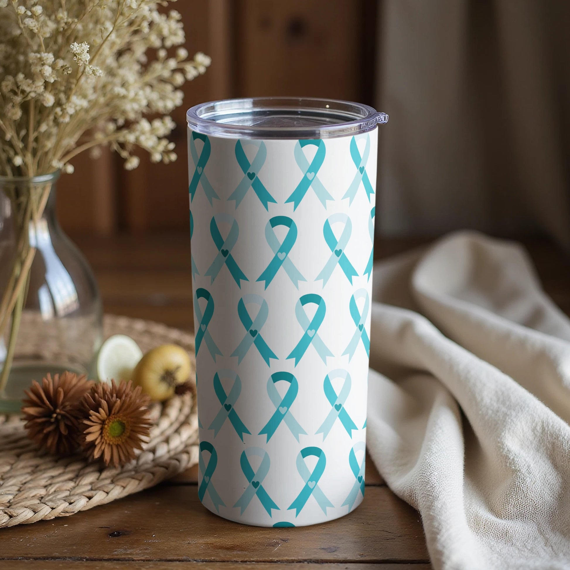 Teal Ribbon Patterned Insulated Tumbler for Awareness