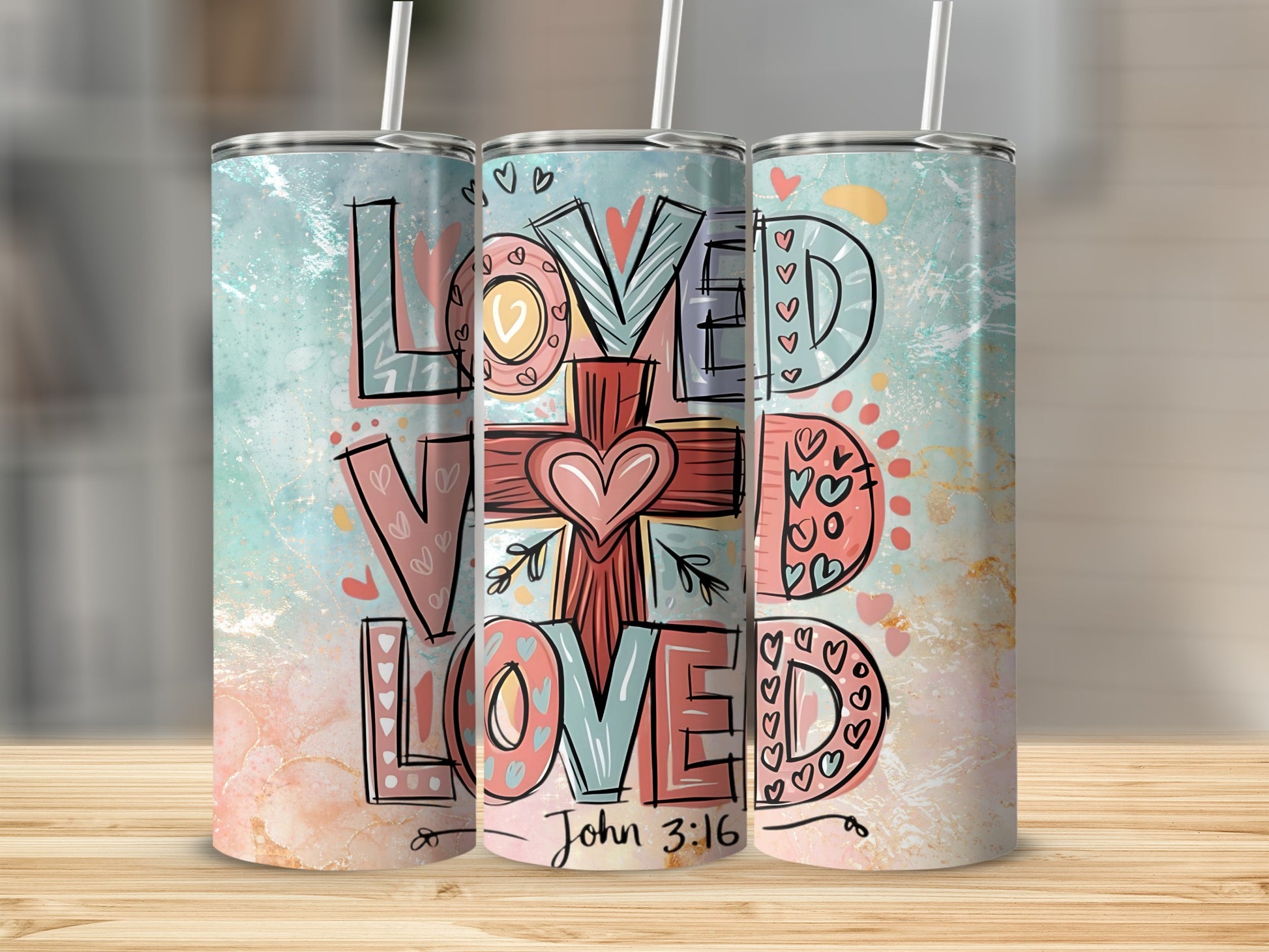 Loved John 3:16 Colorful Christian Tumbler Cup Product