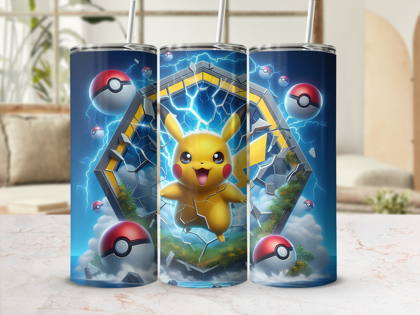 Pikachu Tumblers with Pokeball Theme for Kids and Adults