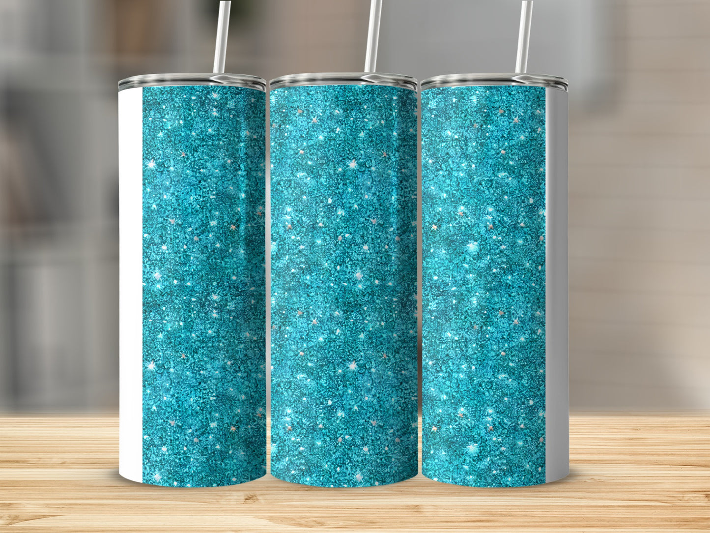 Sparkling Blue Glitter Tumbler Stainless Steel Flask