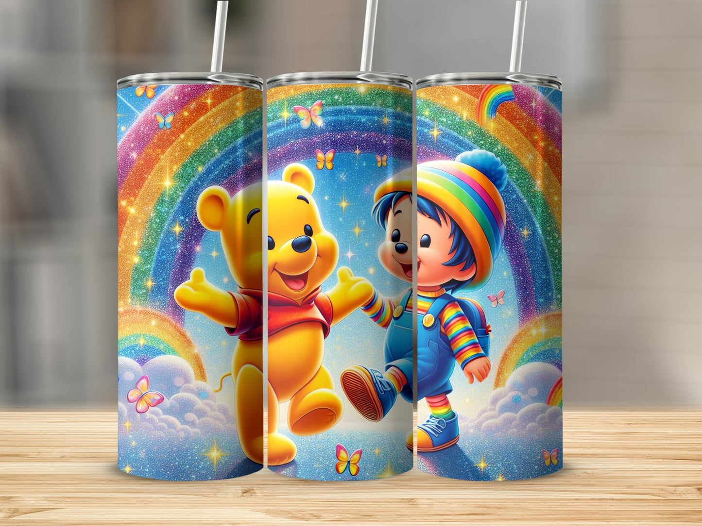 Rainbow Adventure Winnie Together With Friend Kid Tumblers