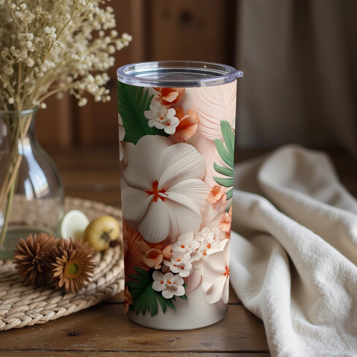 Beautiful Floral Design Travel Tumbler with Lid