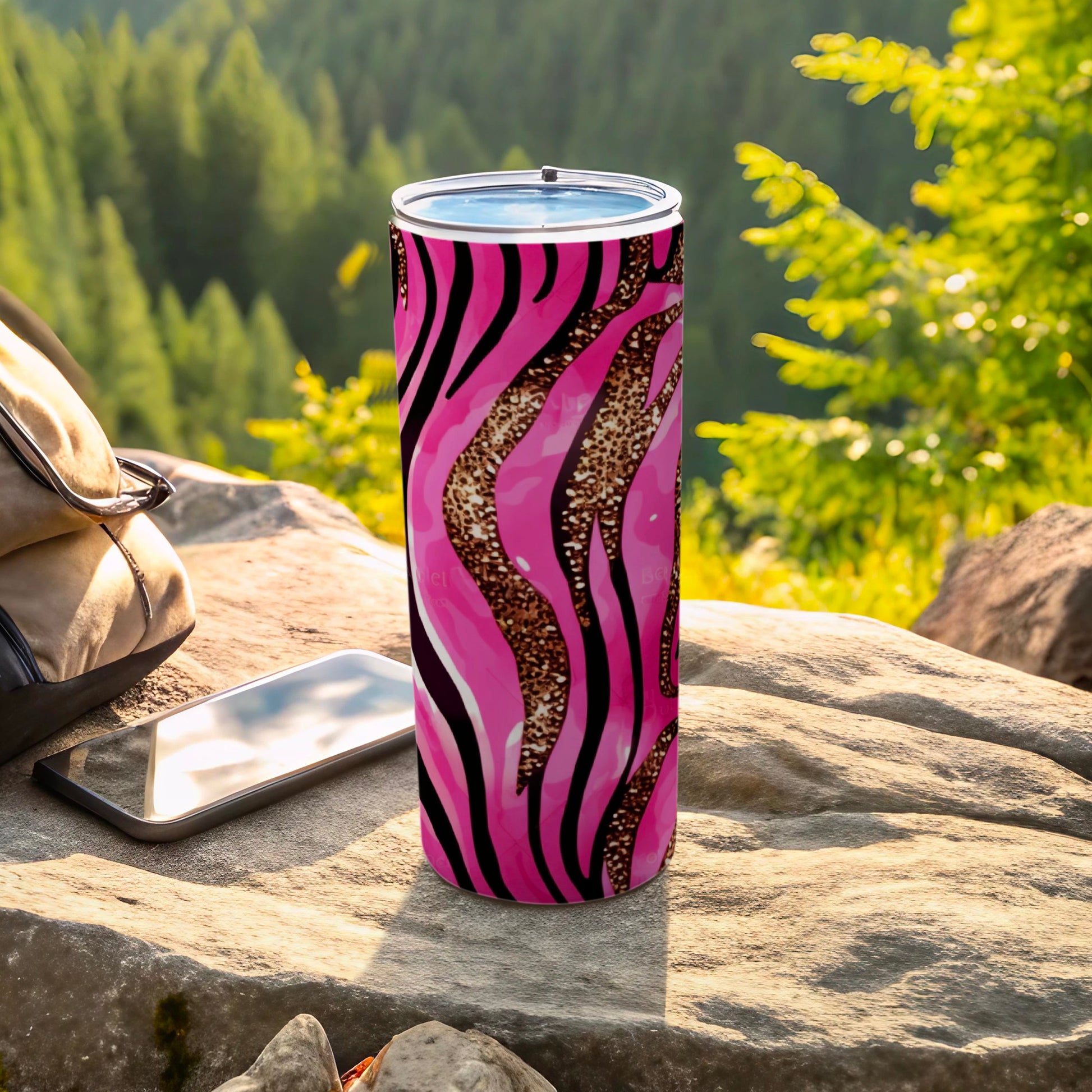 Pink and Gold Zebra Stripe Design Tumbler Product