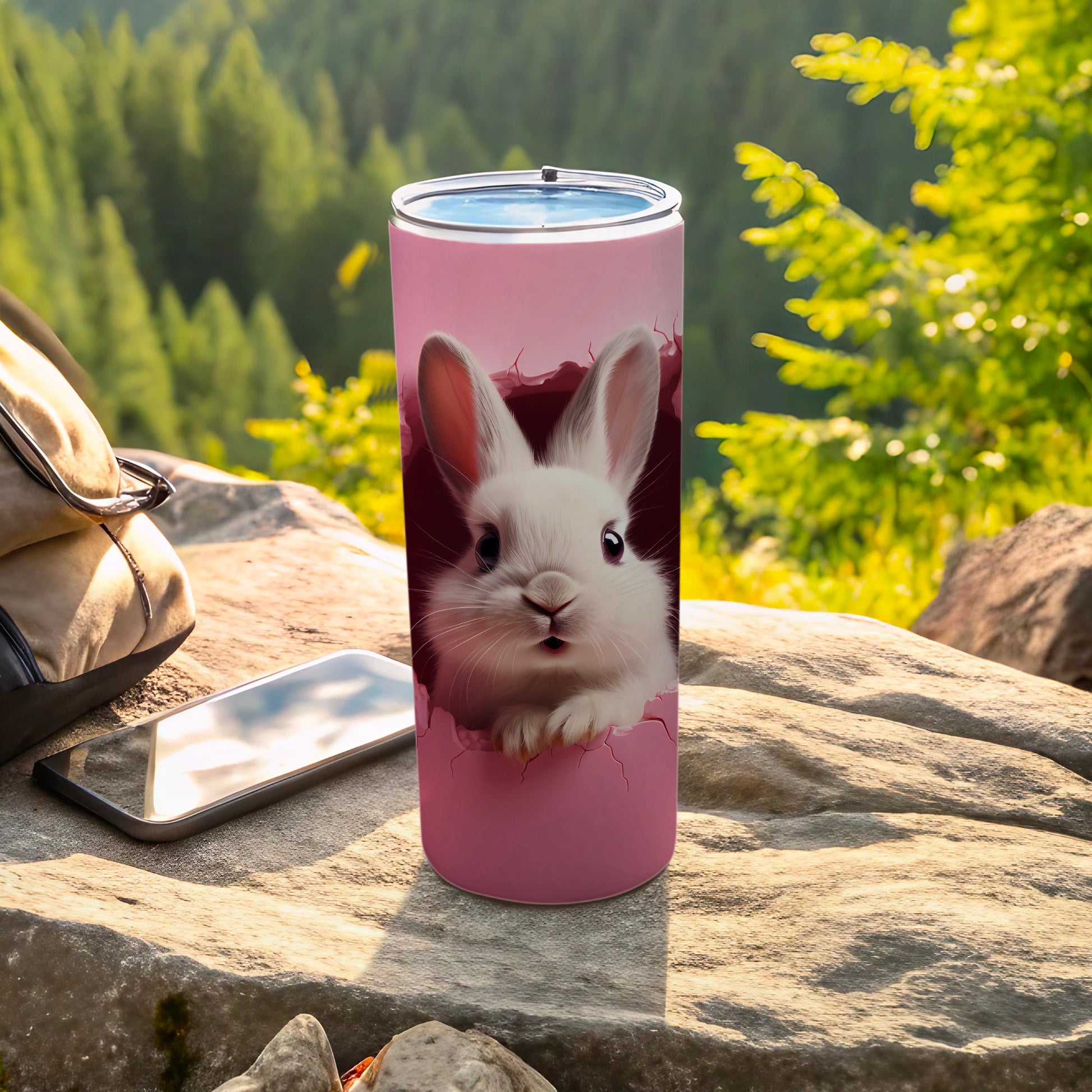 Adorable White Bunny Pink Tumbler For Outdoor Adventures