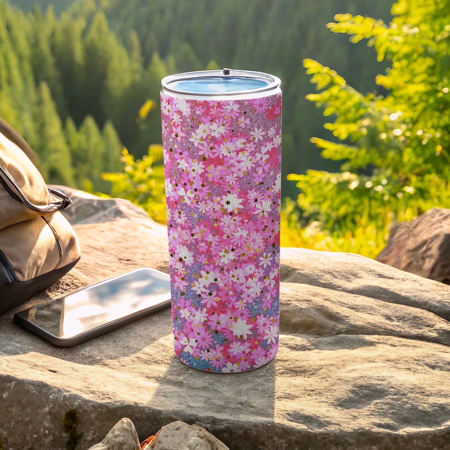 Pink Floral Pattern Travel Tumbler for Everyday Use