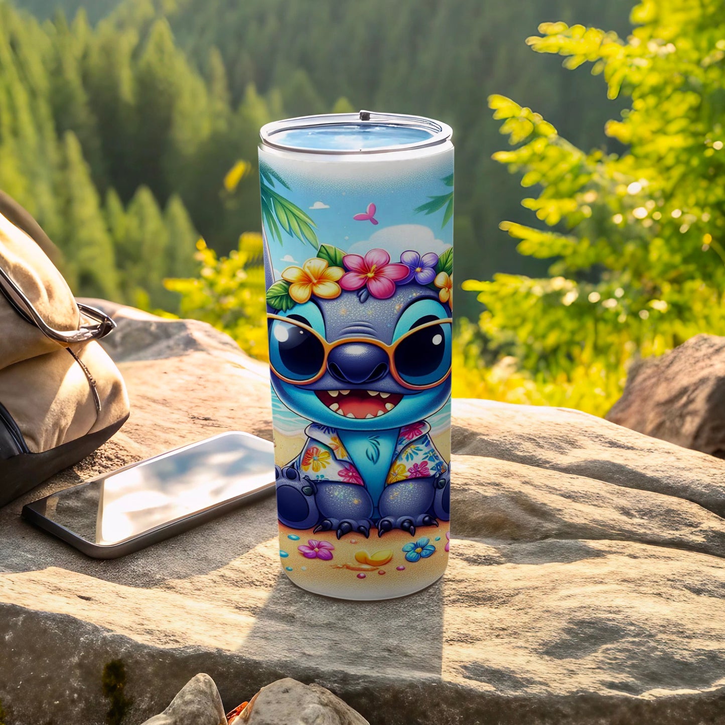 Cute Beach-Themed Cartoon Character Insulated Tumbler
