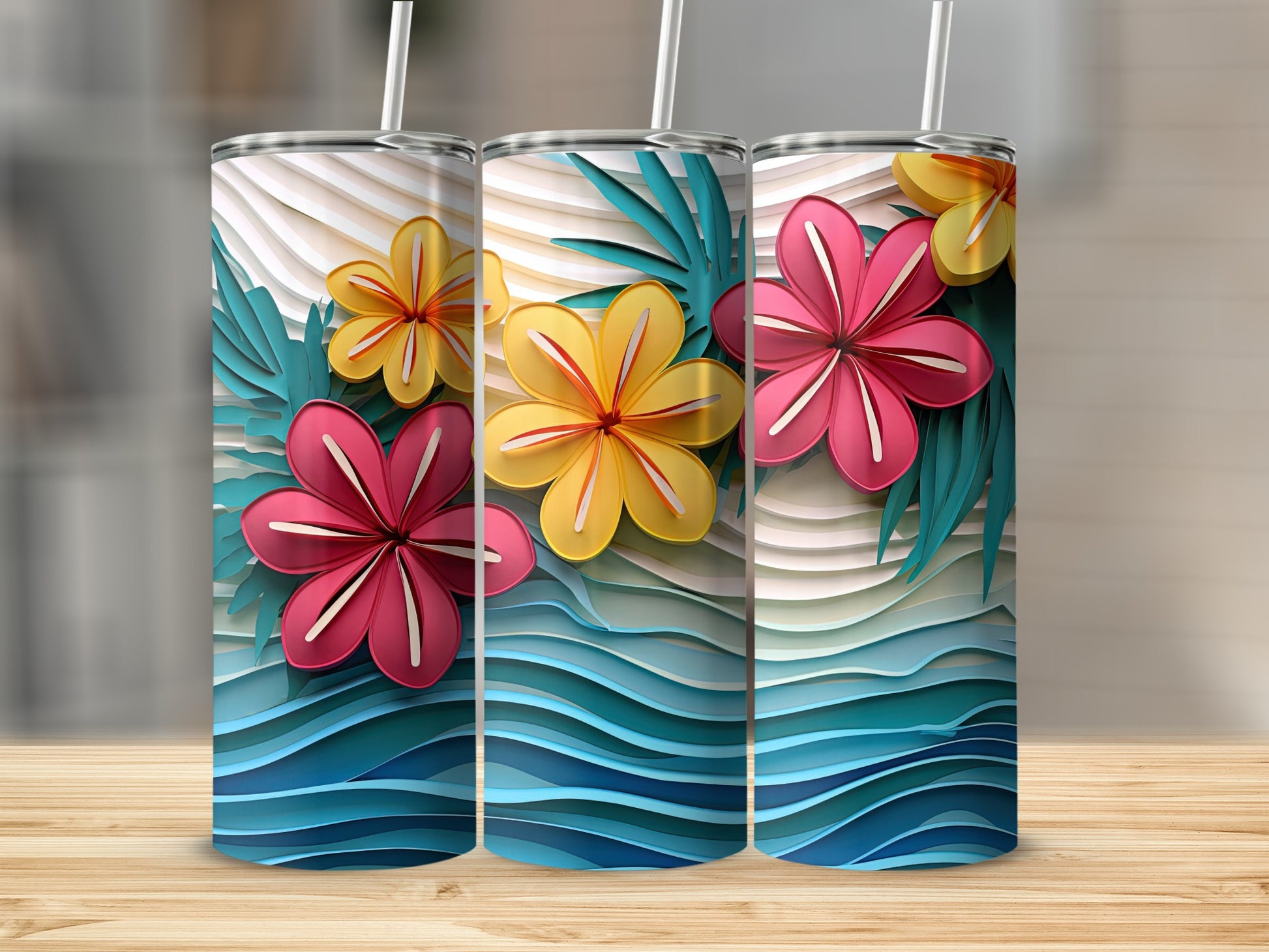 Vibrant Tropical Floral Design Tumbler Cup