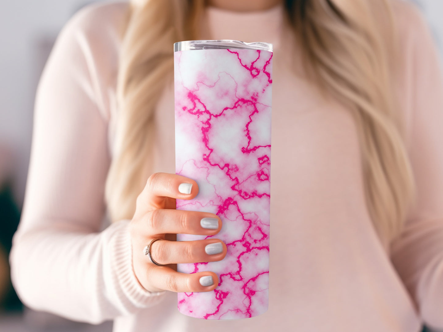 Pink Veined Texture Rose Quartz Style Design Tumblers