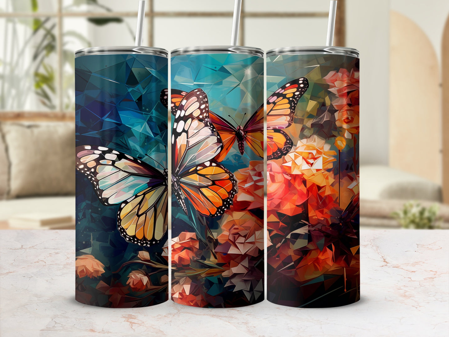 Vibrant Geometric Butterfly Floral Art Design product type