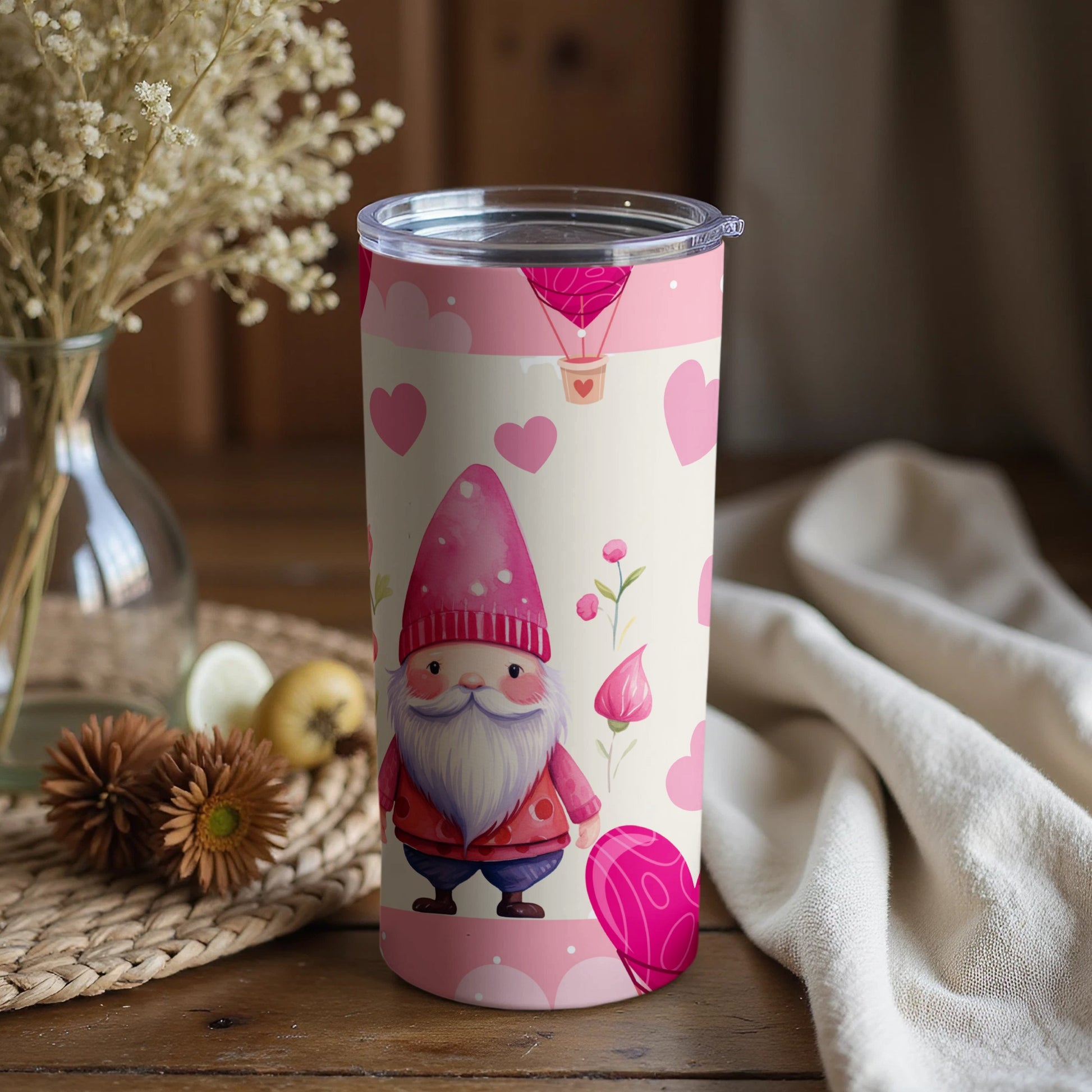Cute Pink Gnome Hearts and Flowers Design Product