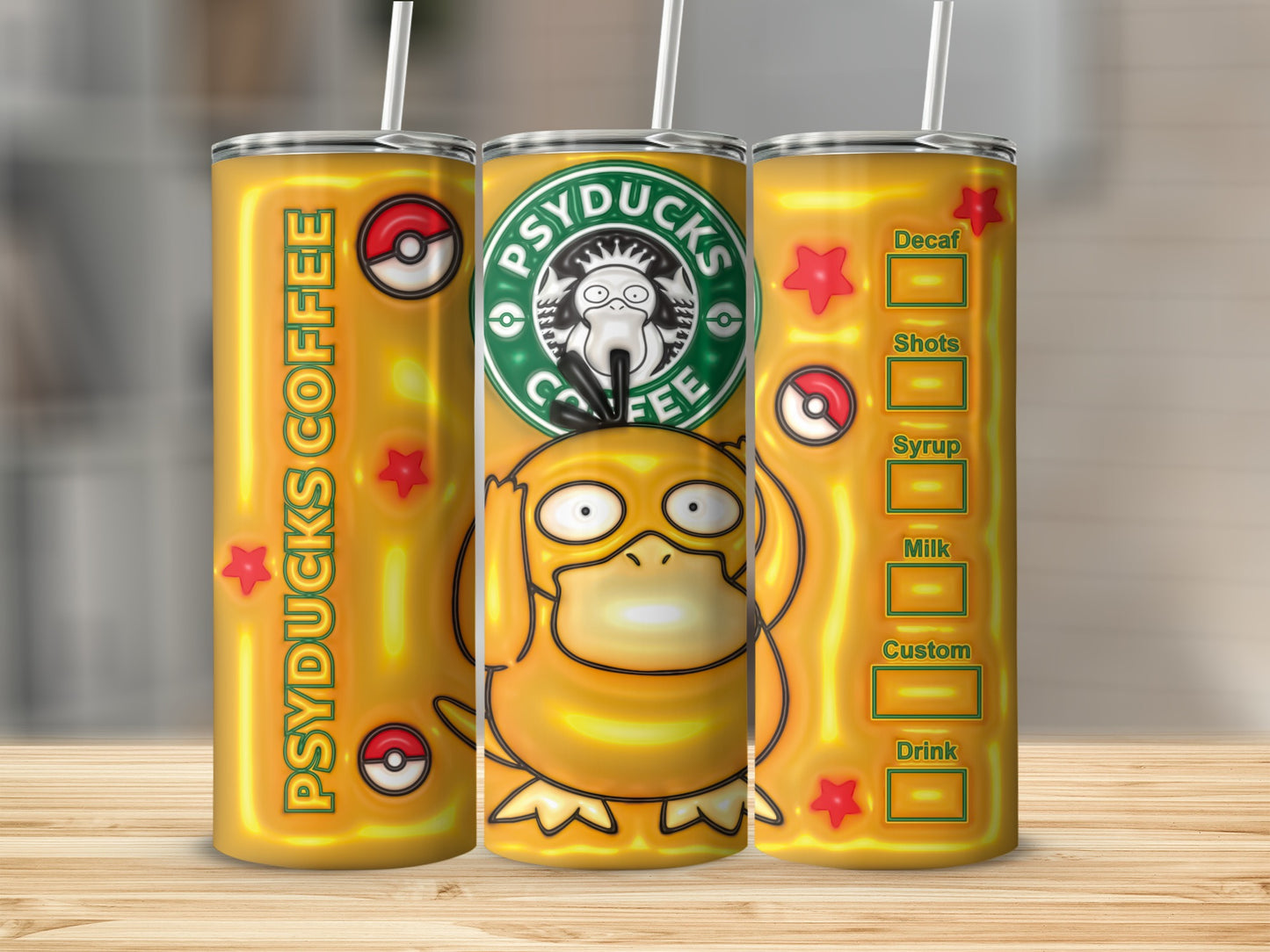 Psyducks Coffee Pokemon Tumbler Decaf Shots Syrup Milk Drink product type