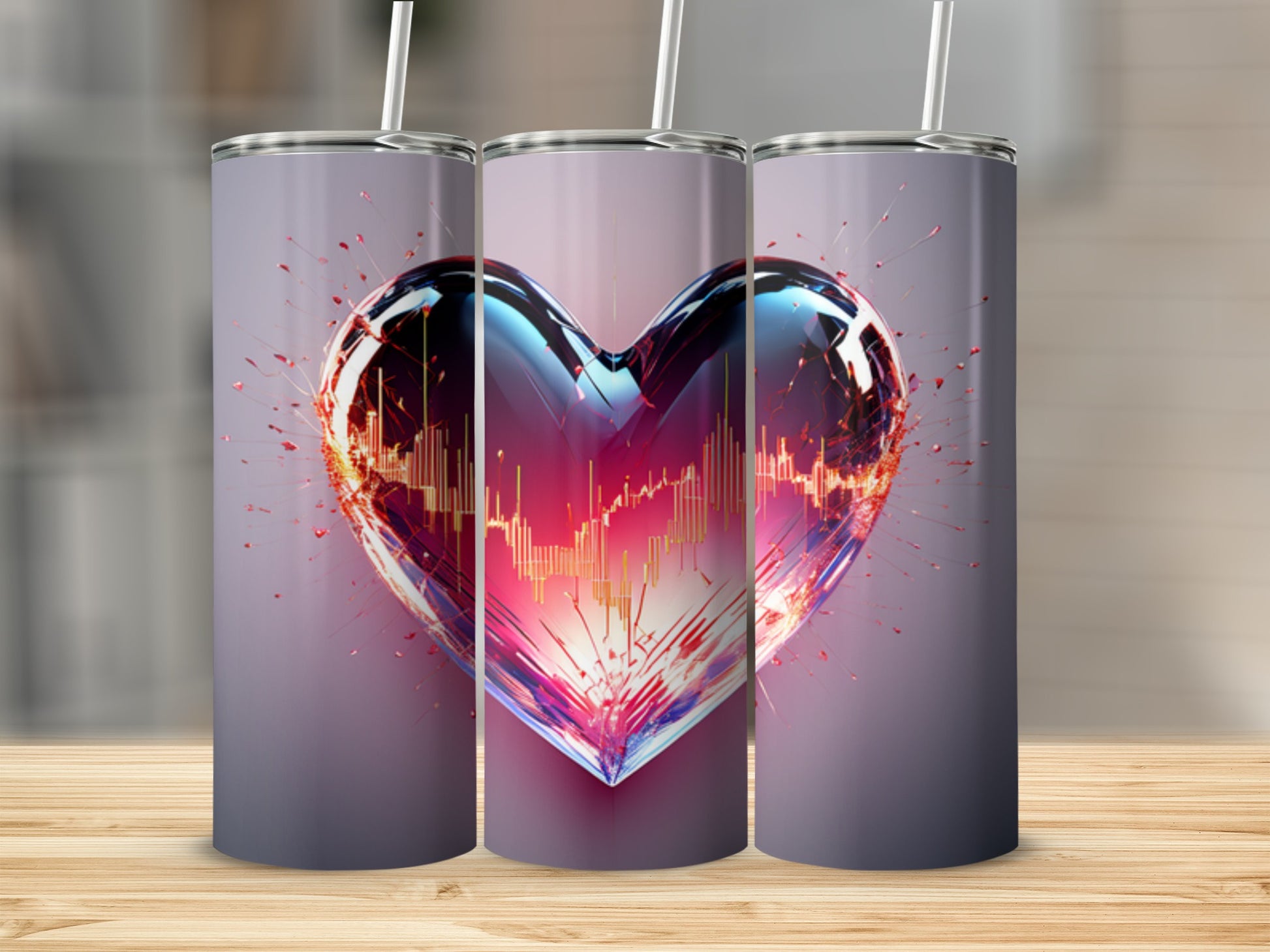 3D rendering of a metallic heart with stock market chart overlay.