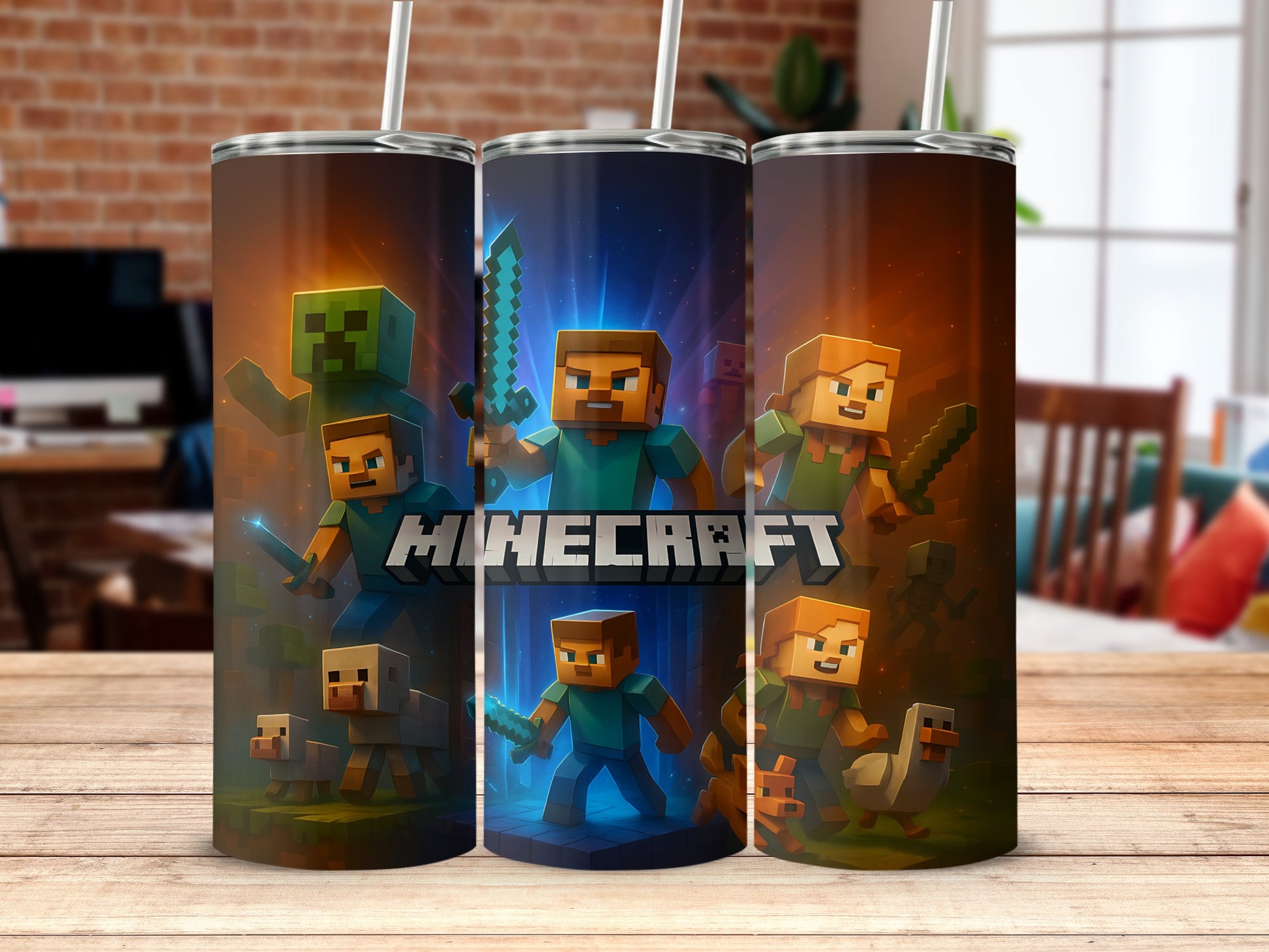Minecraft Themed Tumblers with Iconic Game Characters
