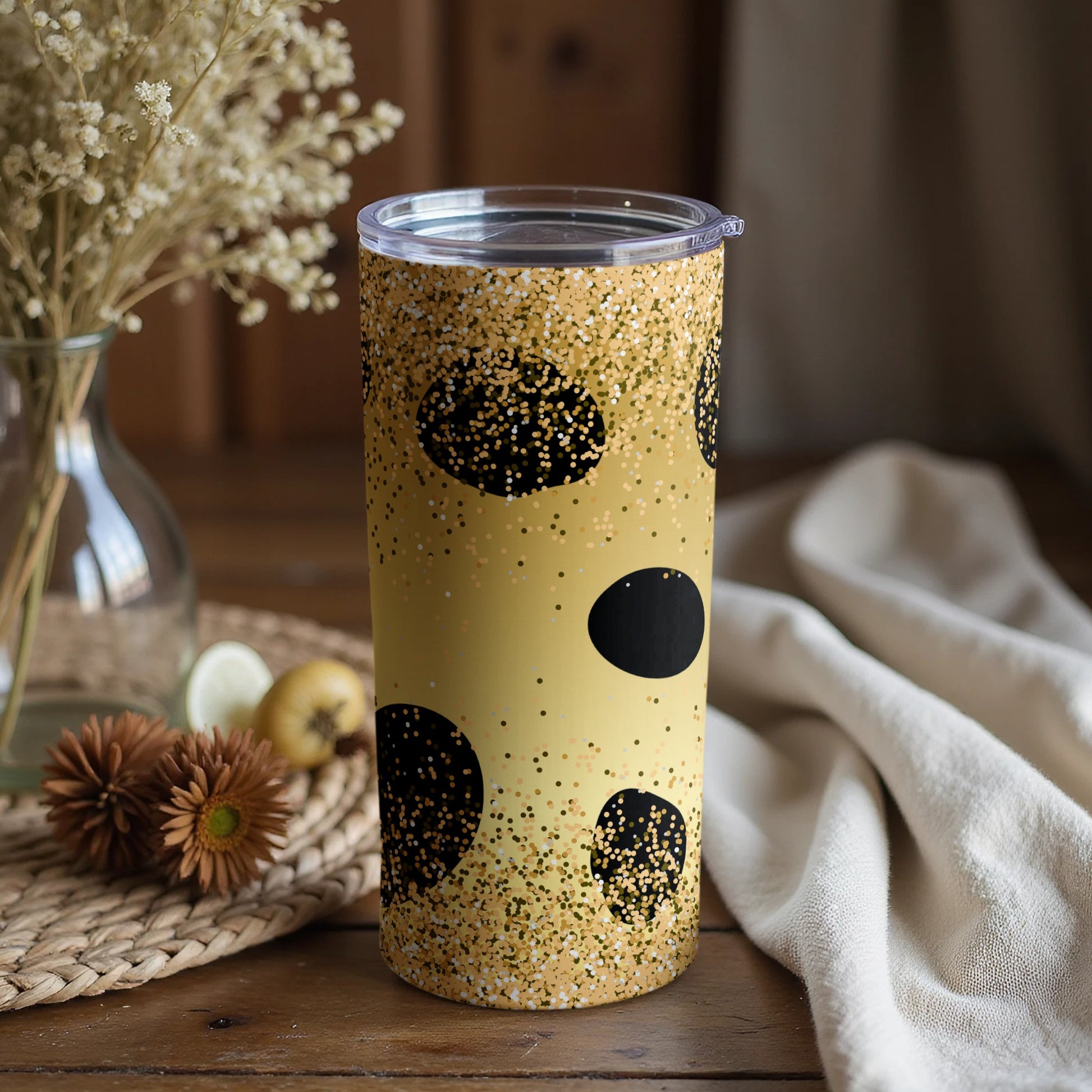 Black and Gold Polka Dot Insulated Tumbler Cup