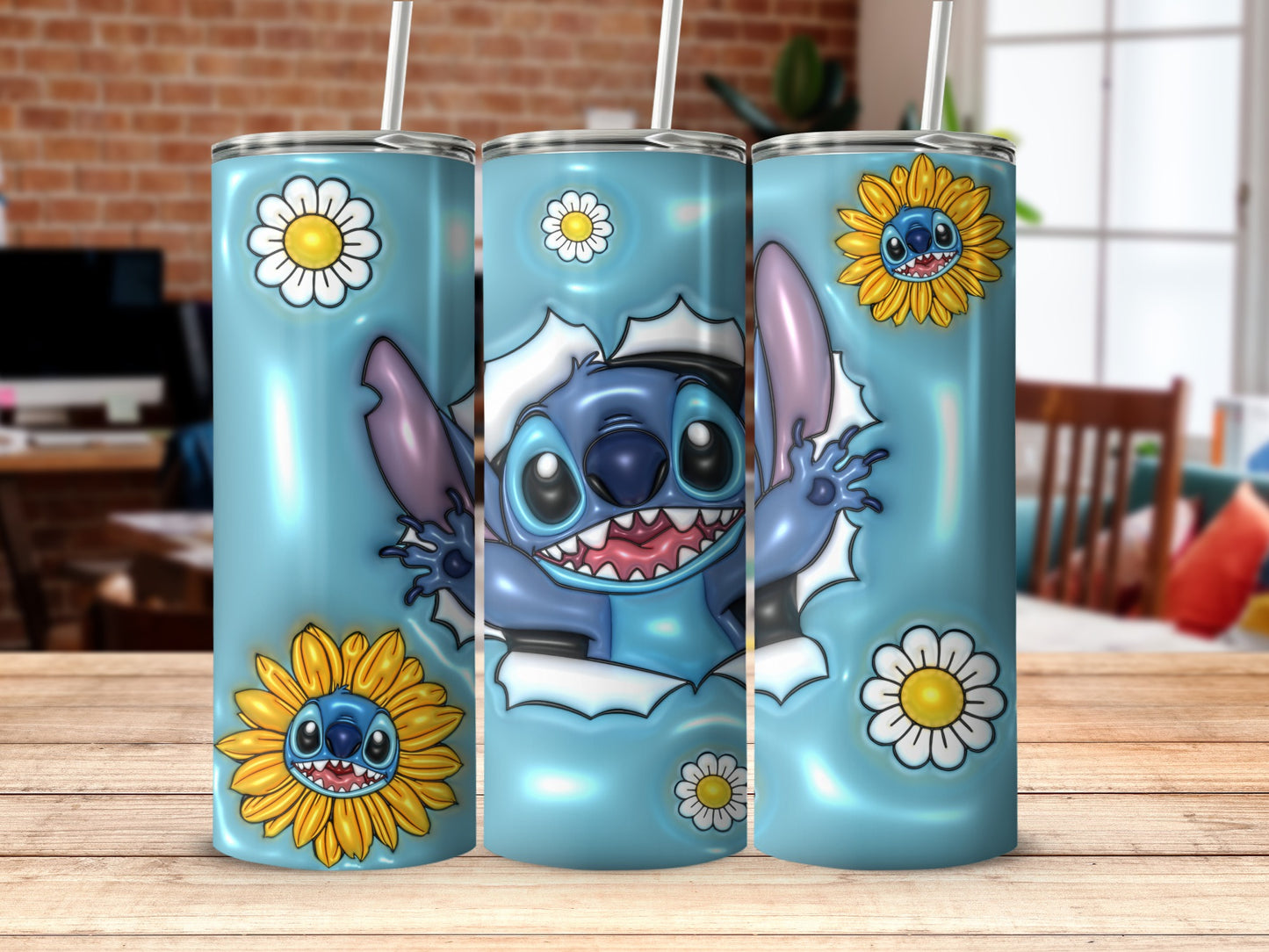 Cute Stitch Character and Sunflower Design Tumbler