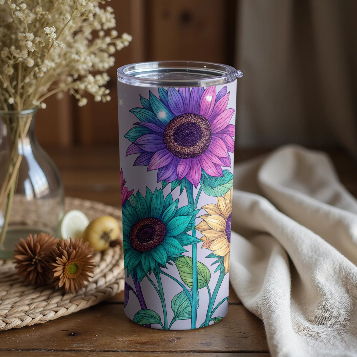 Colorful Sunflower Design Insulated Travel Tumbler Cup
