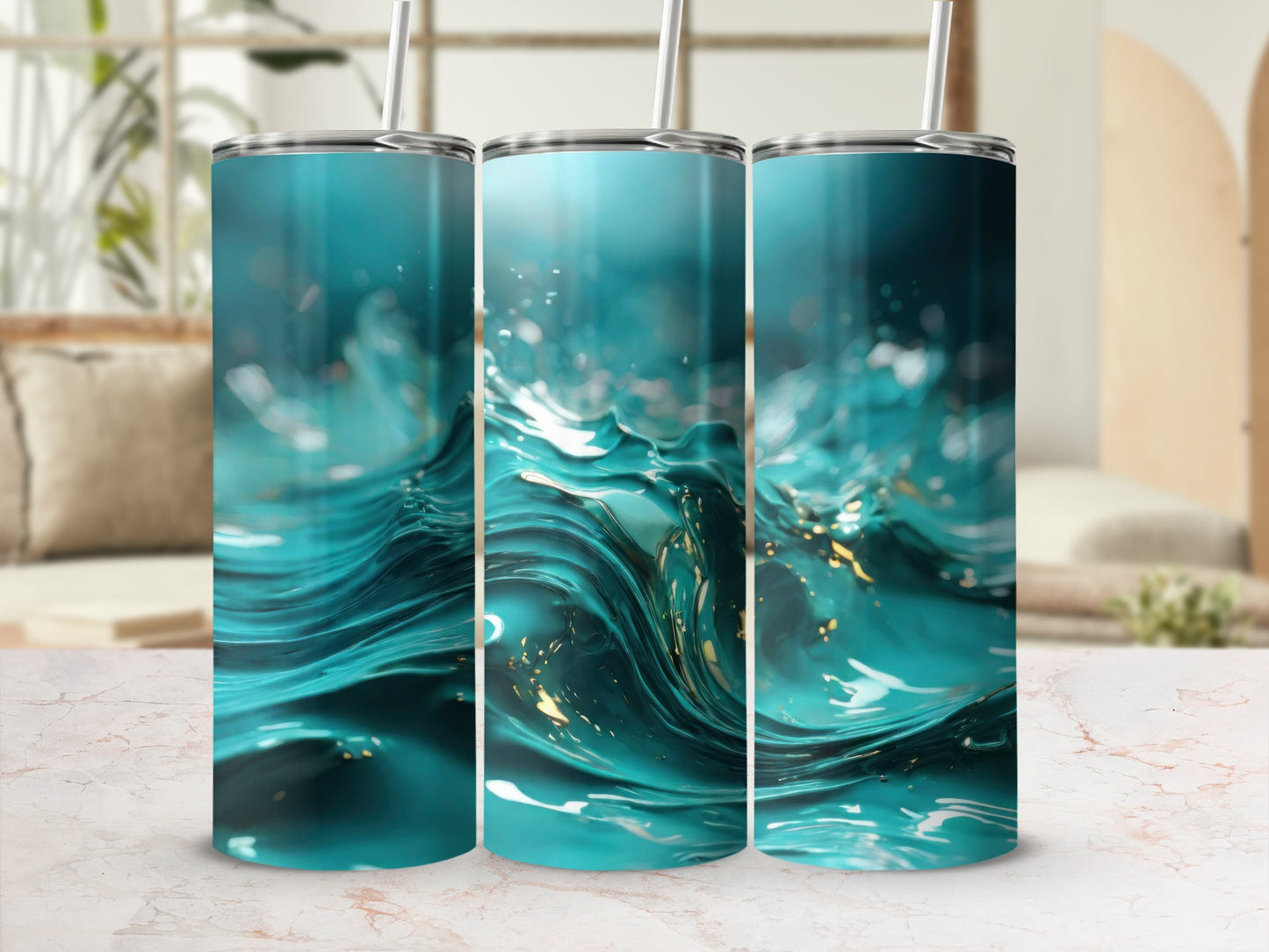 Teal aquatic liquid motion golden shimmer product type