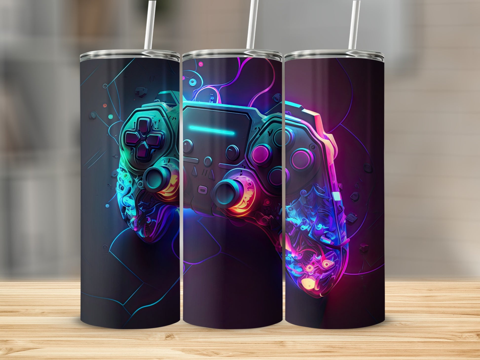 Colorful Neon Gaming Controller Design Tumbler